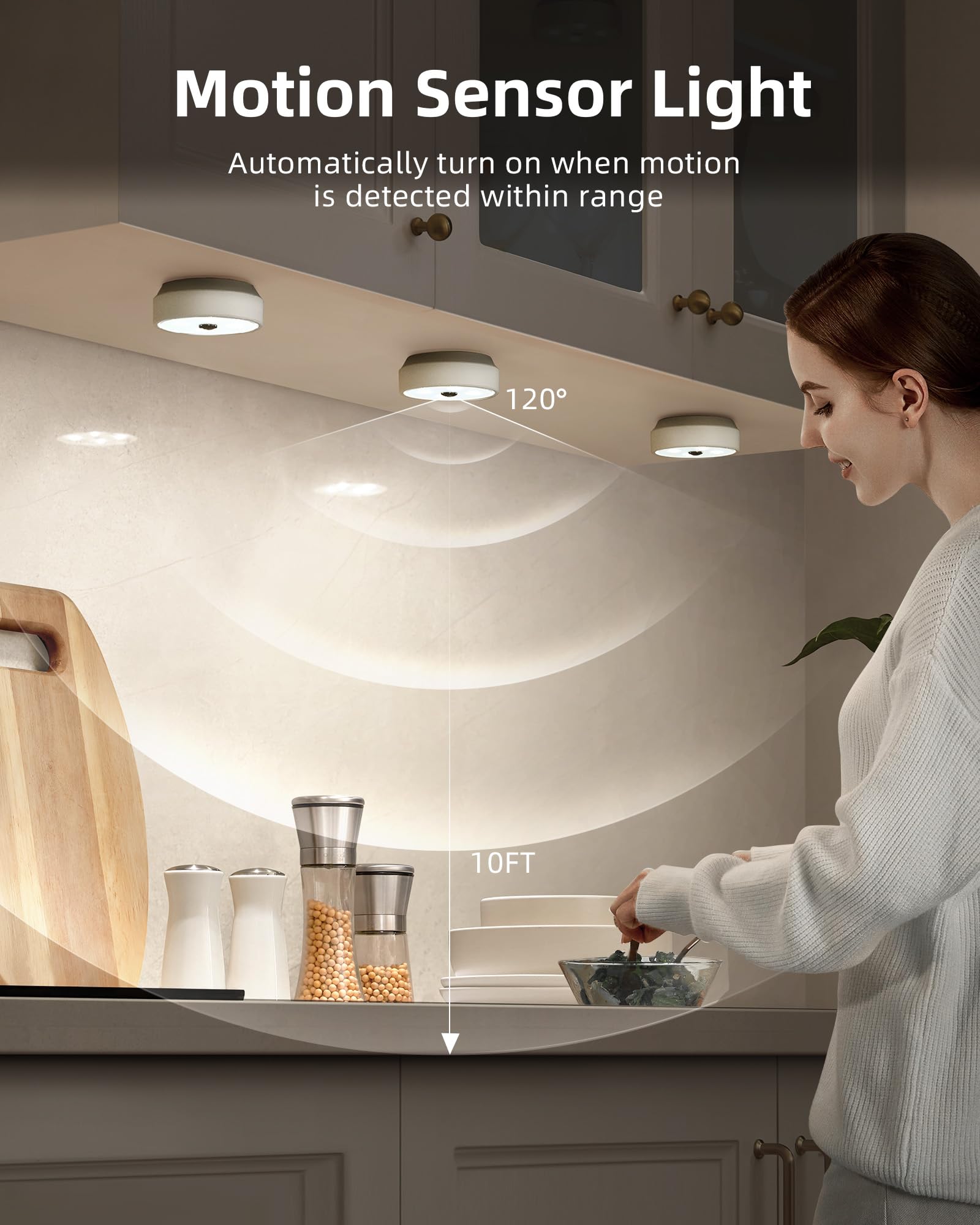 EZVALO Puck Lights with Remote Control, Rechargeable Under Cabinet Lights with Charging Base, Motion Sensor Lights 2 Color Group Control, Dimmable LED Lights for Kitchen Bedroom Shelf, 6 Pack