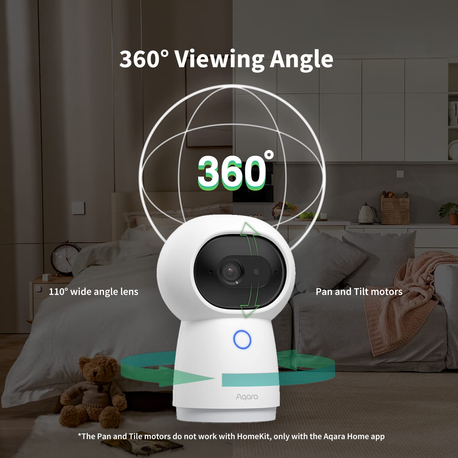 Aqara 2K G3 Indoor Security Camera Hub, Face and Gesture Recognition, Infrared Remote Control, 360° Viewing Angle via Pan and Tilt, Works with HomeKit