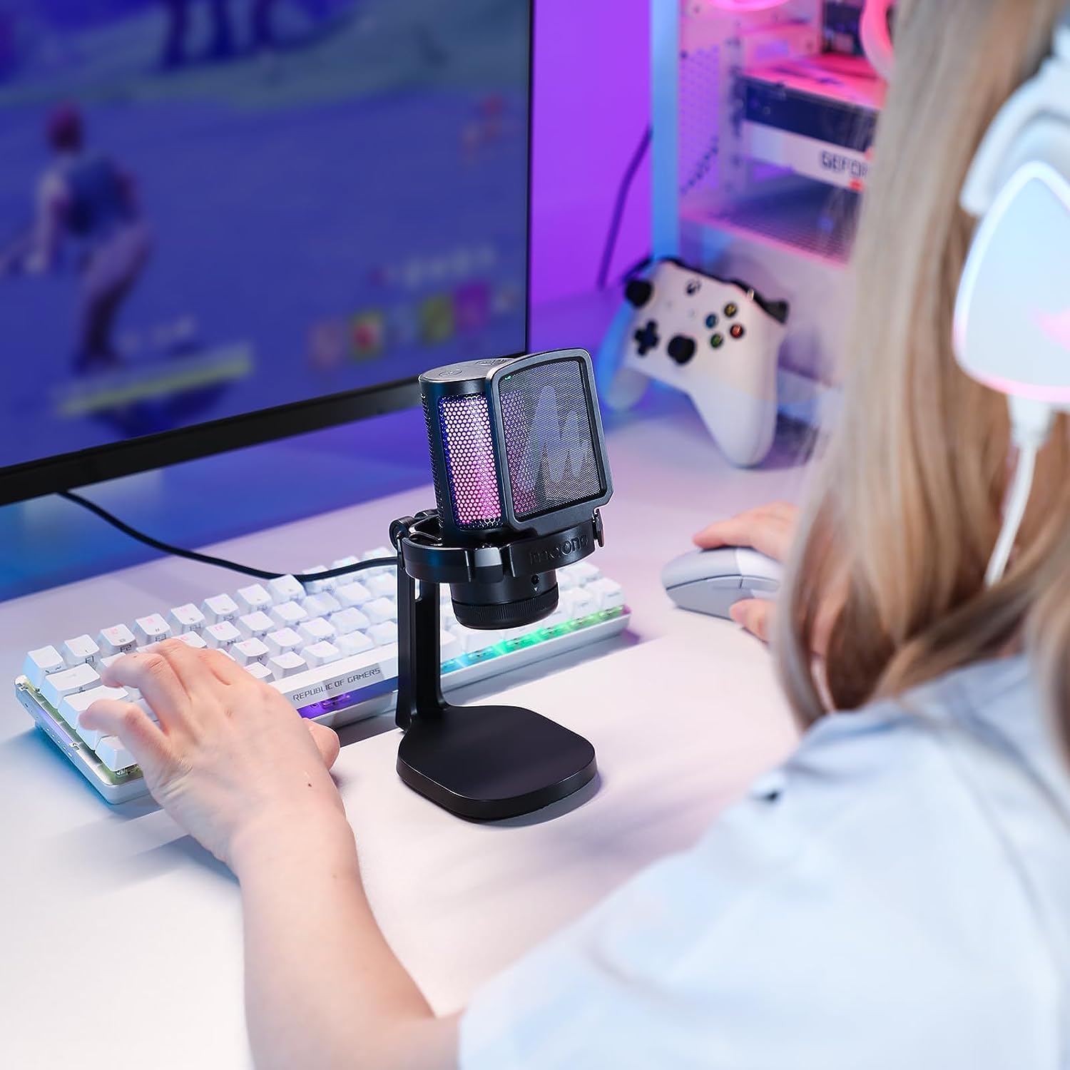 MAONO RGB Condenser Gaming Mic, USB Podcast Microphone with Active Noise Cancellation, Mic Gain, 1-Click Mute, Adjustable RGB Light for YouTube Recording, PC, Laptop (DGM20-Black)