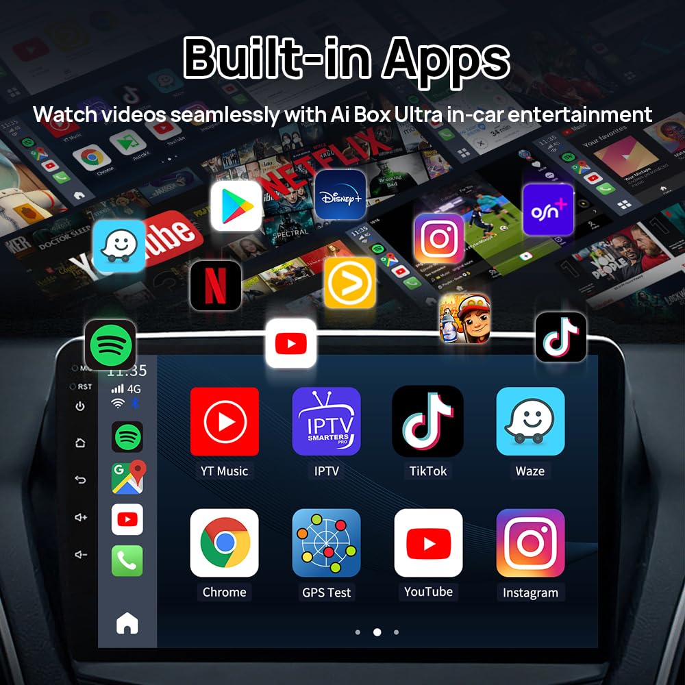 CarlinKit Ai Box CarPlay Android 13.0 for Wired CarPlay and Touchscreen Cars, Support YouTube/Netflix/TikTok/Google Play, Built-in 4G Net, 8-Core 8+128G