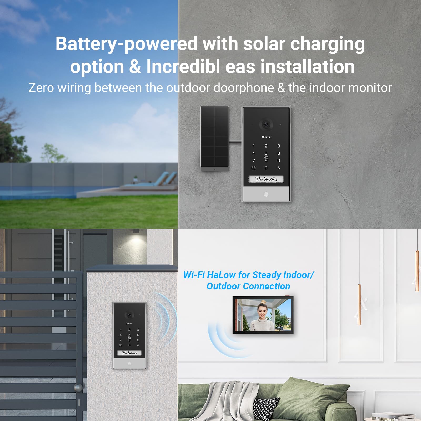 EZVIZ Battery Video Door Intercom with Solar Panel, 2K Intercom with Camera, 7 Inch Colour Touch Screen and 2-Way Audio, Dual Band, Door Intercom Supports Password, Halow Connection, EP7