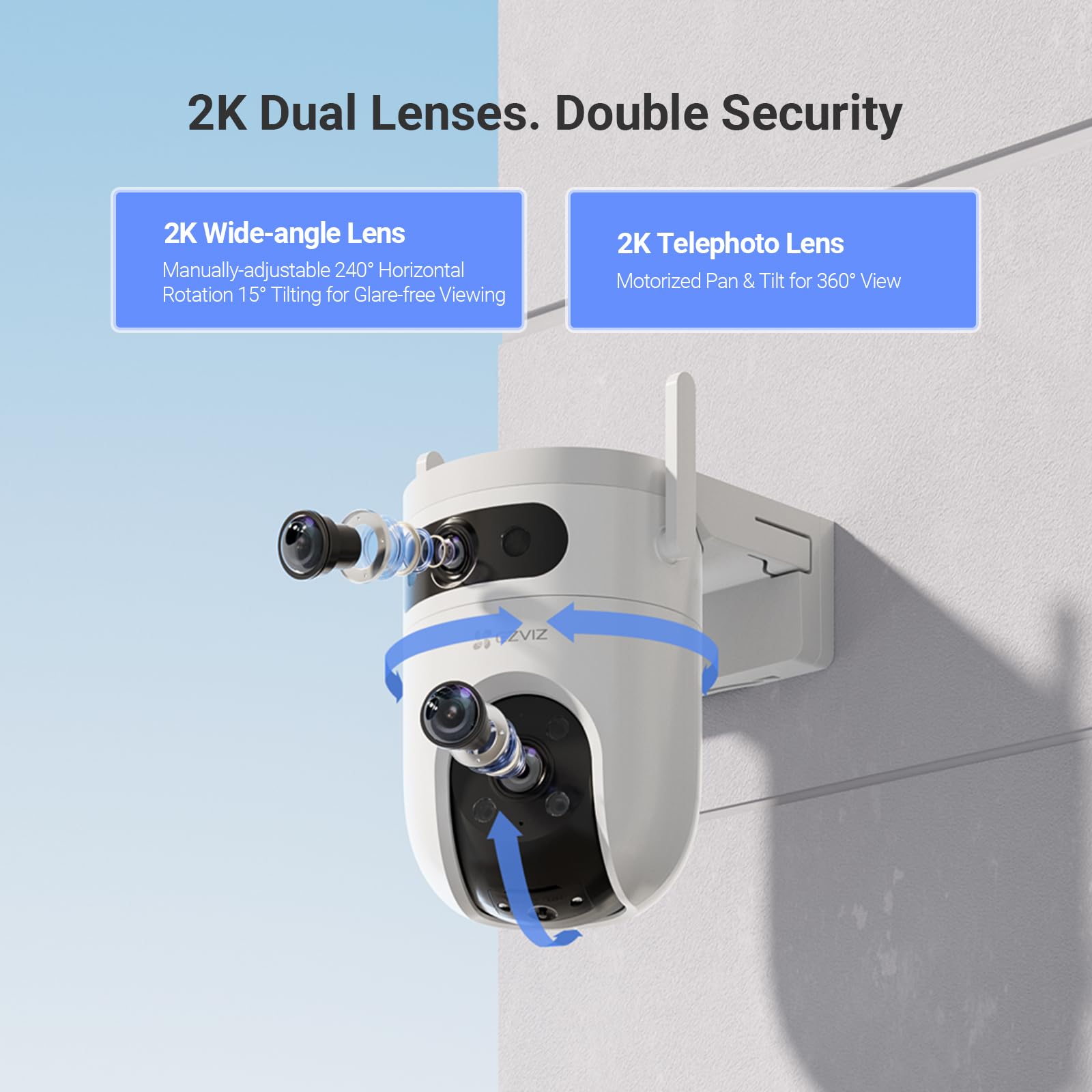 EZVIZ by Hikvision | 3K H9C Dual-Lens Camera 4K (5MP+5MP) Pan & Tilt WiFi | Two-Way Talk | AI Human/Vehicle Detection | Active Defense with Siren and Strobe Light