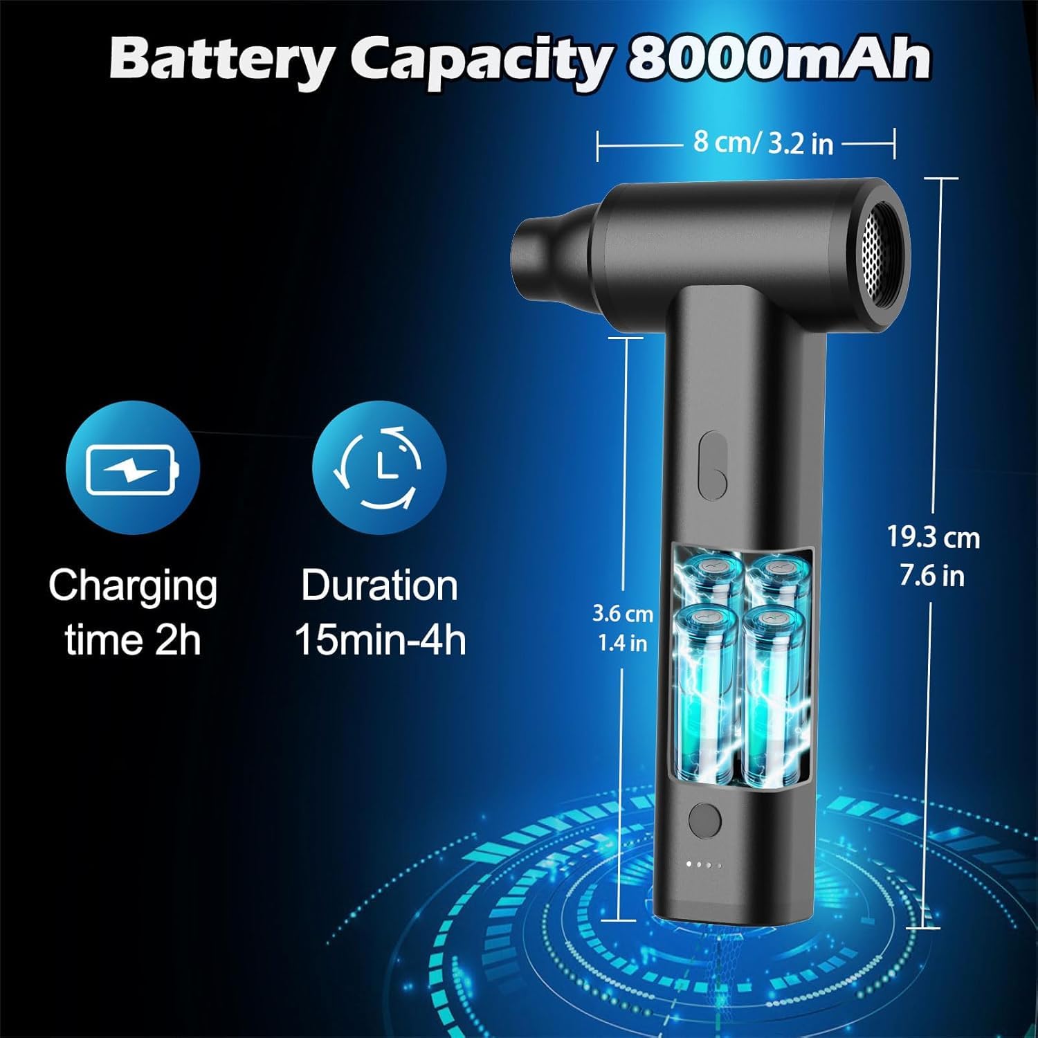 Fipka Electric Air Dust Remover, Adjustable 125000RPM Nozzle Blower,8000mah Rechargeable Turbo Jet Fan, Powerful Fan, Handheld Can Air Dust Remover for Car, Keyboard, Sofa