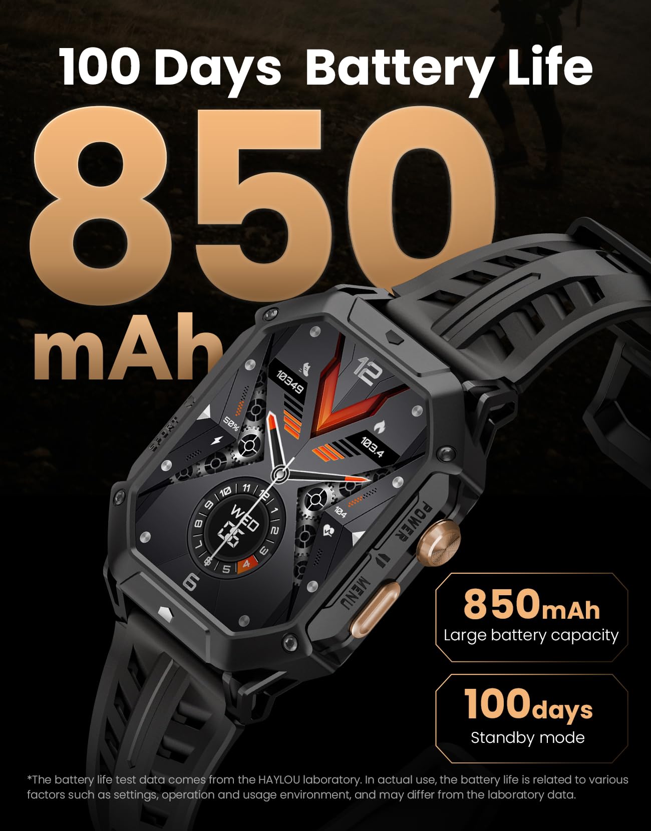 HAYLOU IRON N1 Smart Watch 2.13-inch AMOLED HD Display, 850mAh 100 Days Standby Battery Life,5ATM Waterproof,100+ Workout Modes, All-round Health Monitoring, Built-in GPS & Phone Notifications - Black
