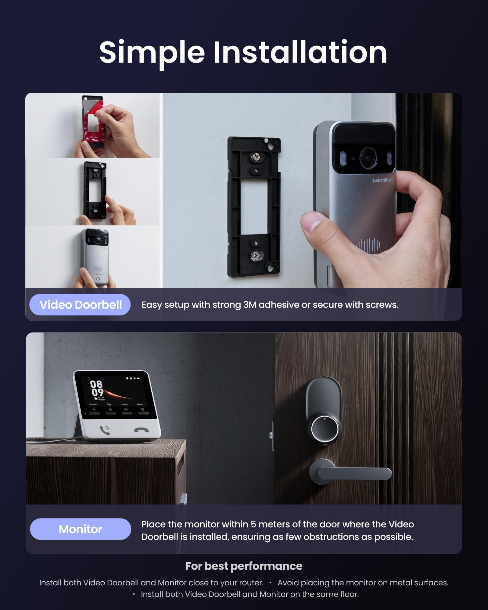 SwitchBot Video Doorbell Camera, No Subscription, Includes Display, Dual Power Options, Head-to-Toe View, 2K Video, Two-Way Audio, Motion Detection, Wireless Intercom System, Compatible with Alexa and Google Home