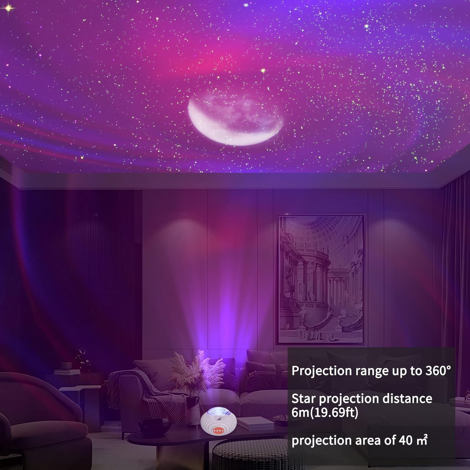Flying Saucer Galaxy Projector Aurora Projector 2-in-1, Star Projector with 56 Light Effects and 5 White Noise, Night Light Projector for Kids Adults Home Theater