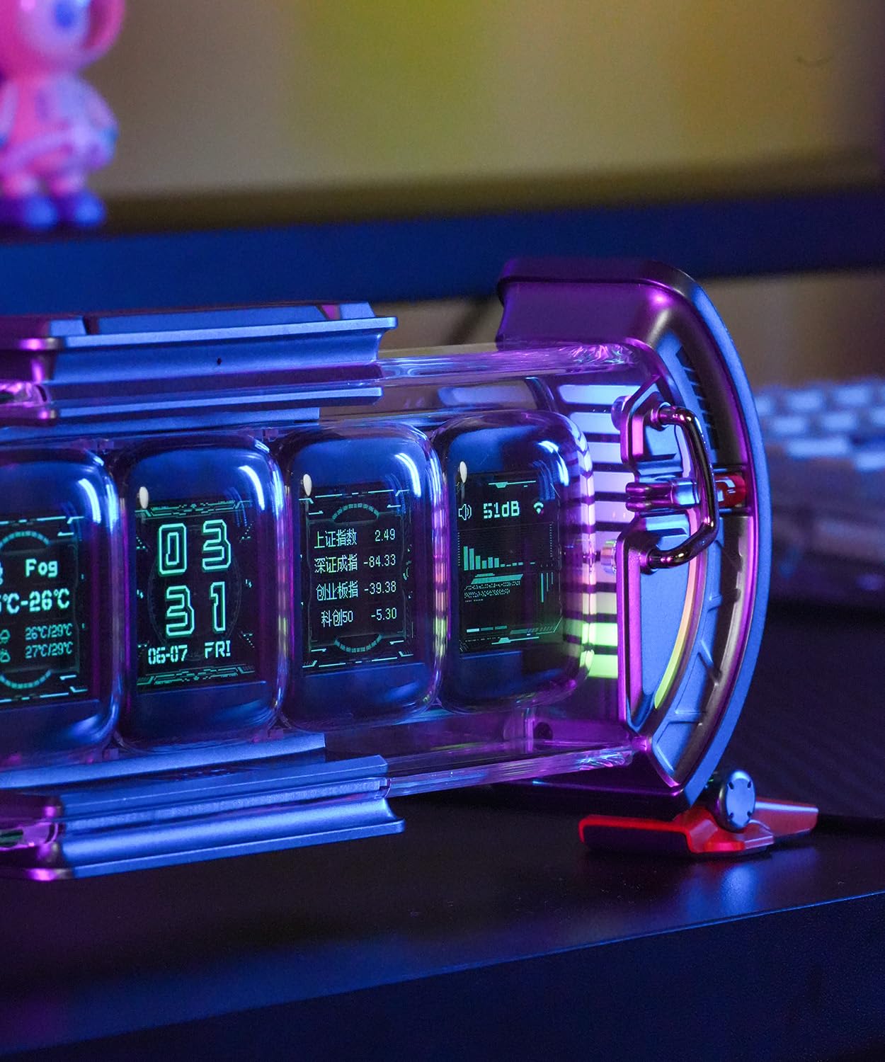 Divoom Times Gate Cyberpunk RGB Gaming Desk Accessories - Silver Gaming Room Decor with WiFi Connection, DIY Pixel Art Display Screen, Compatible with iPhone and Android