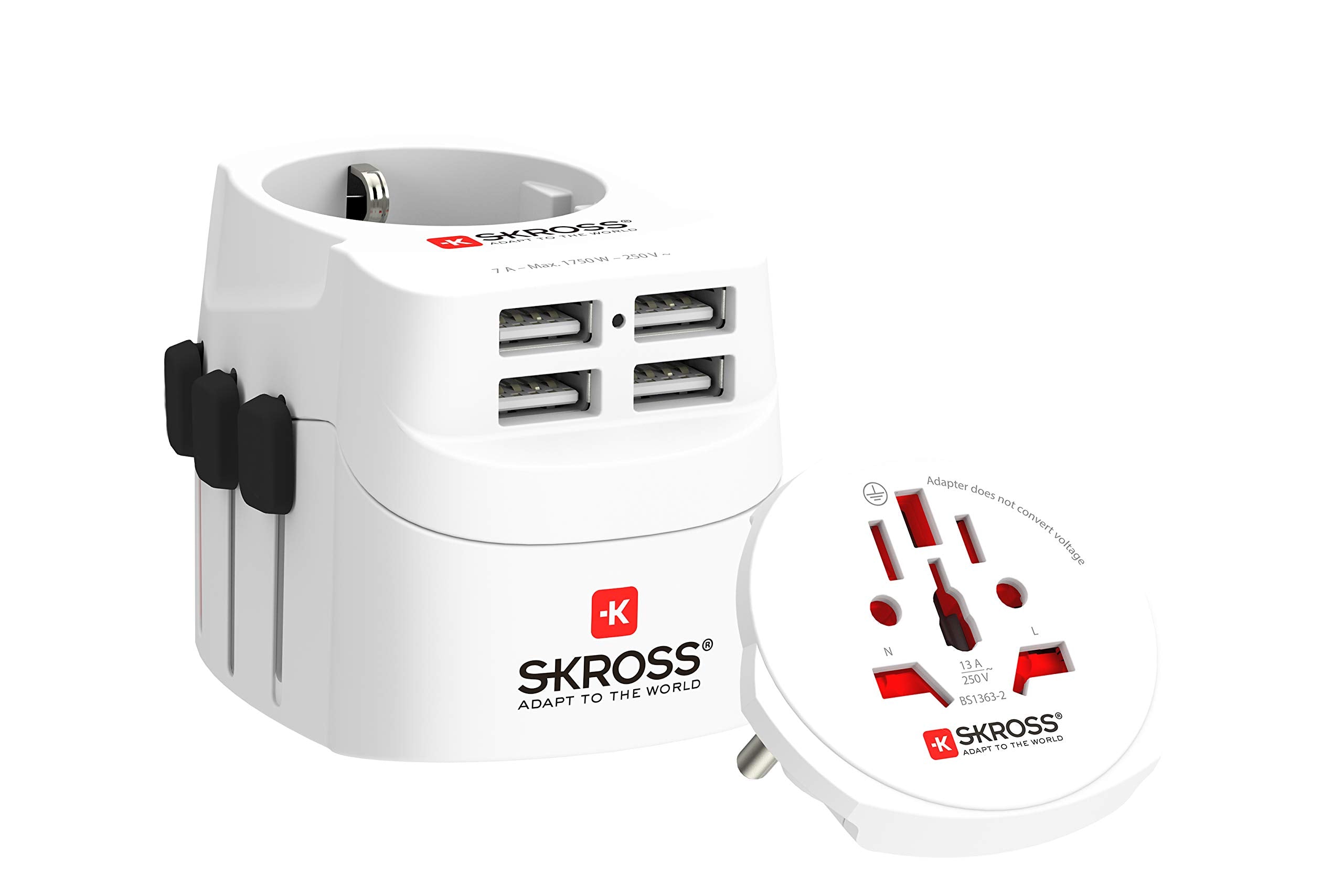 SKROSS Pro 4xA Light USB World Adapter, White