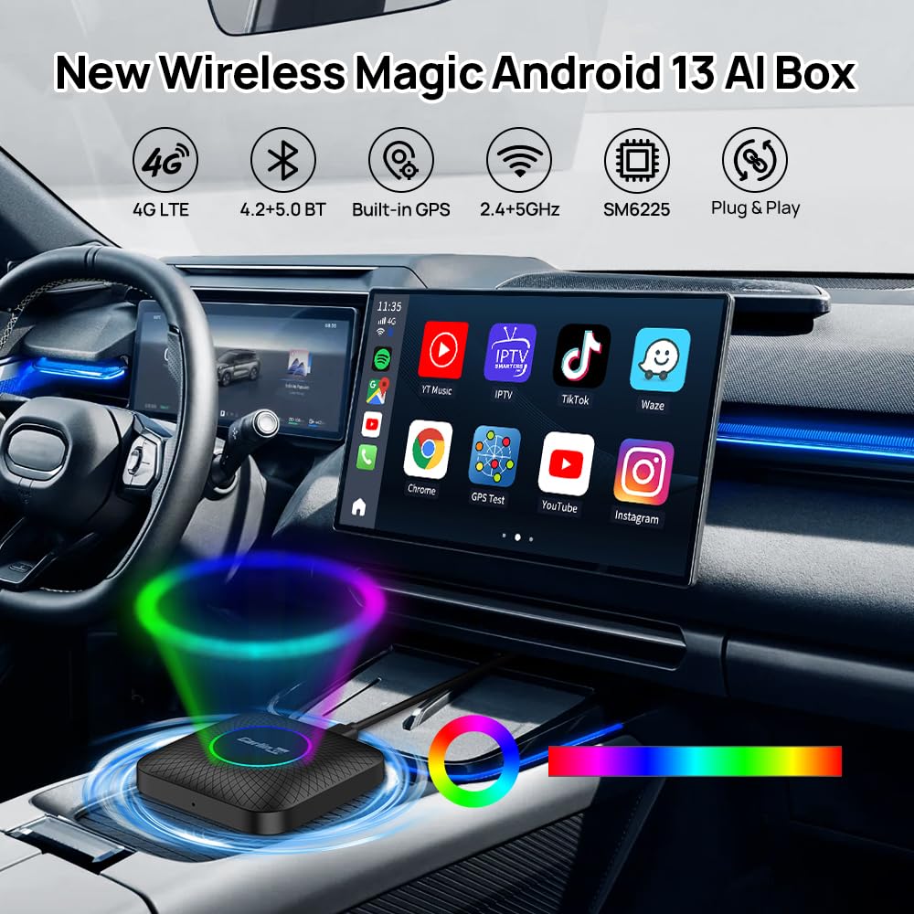 CarlinKit Ai Box CarPlay Android 13.0 for Wired CarPlay and Touchscreen Cars, Support YouTube/Netflix/TikTok/Google Play, Built-in 4G Net, 8-Core 8+128G