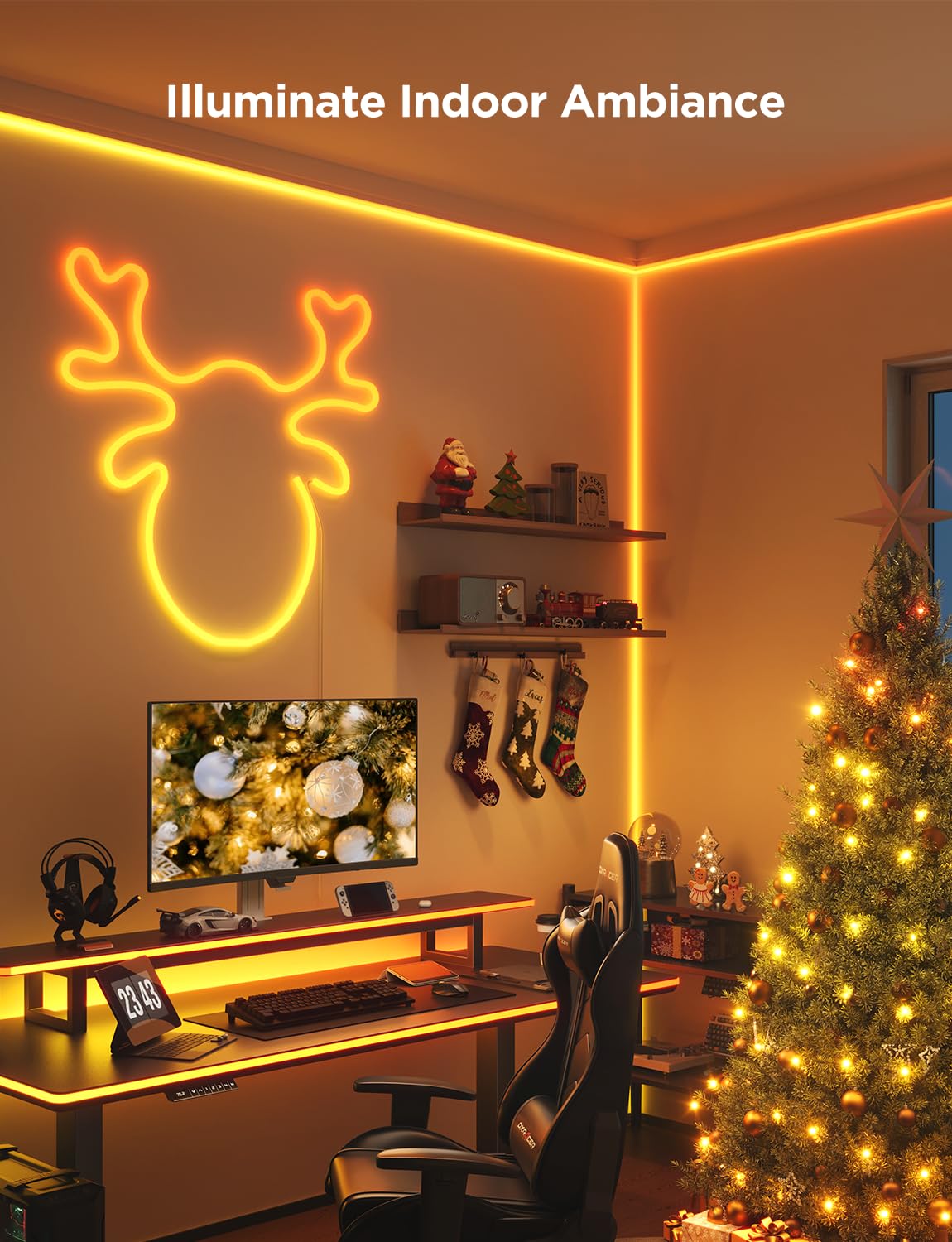 Govee Neon Rope Light for Wall Lining, LED Rope Lights Work with Matter, Google Assistant, Alexa, 16.4ft RGBIC Strip Lights with Smart App Control and Music Sync for Living Room, Bedroom, Wall Corners