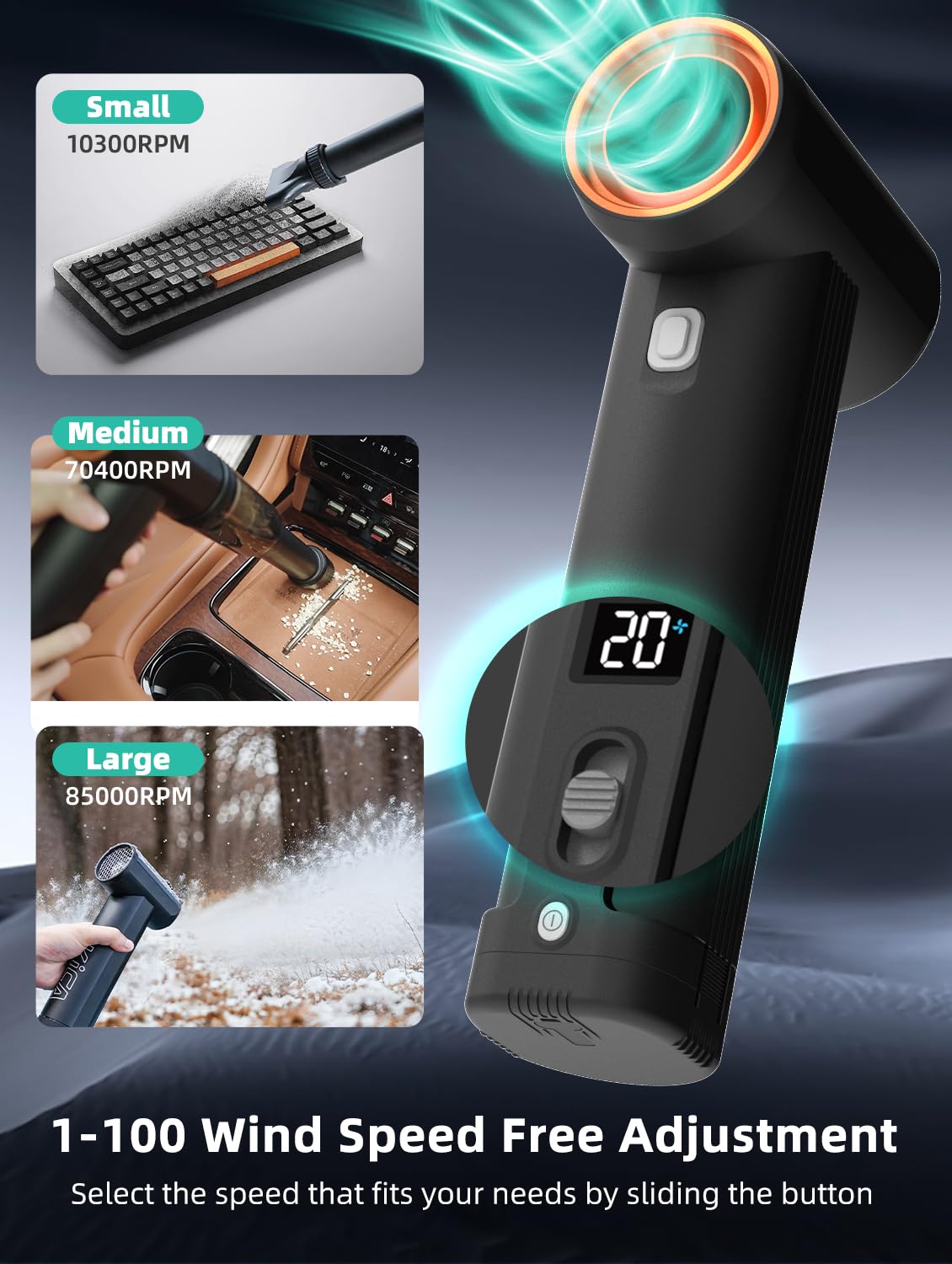 KiCA Car Dryer Air Blower - Maximum Power 785W & 205MPH Wind Speed, 54W Fast Charging, 6 x 4000mAh Batteries, Powerful Turbo Dryer for Car Drying, Lawn Care & Patio Cleaning - Jet Fan MAX