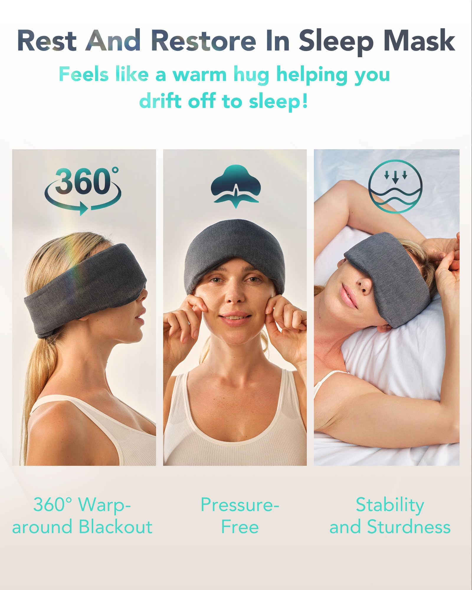 Sleep Mask,Eye Mask Wrap-Around Design, Light Shading, Breathable Fabric, Adjustable, Lightweight, Sturdy Stitching