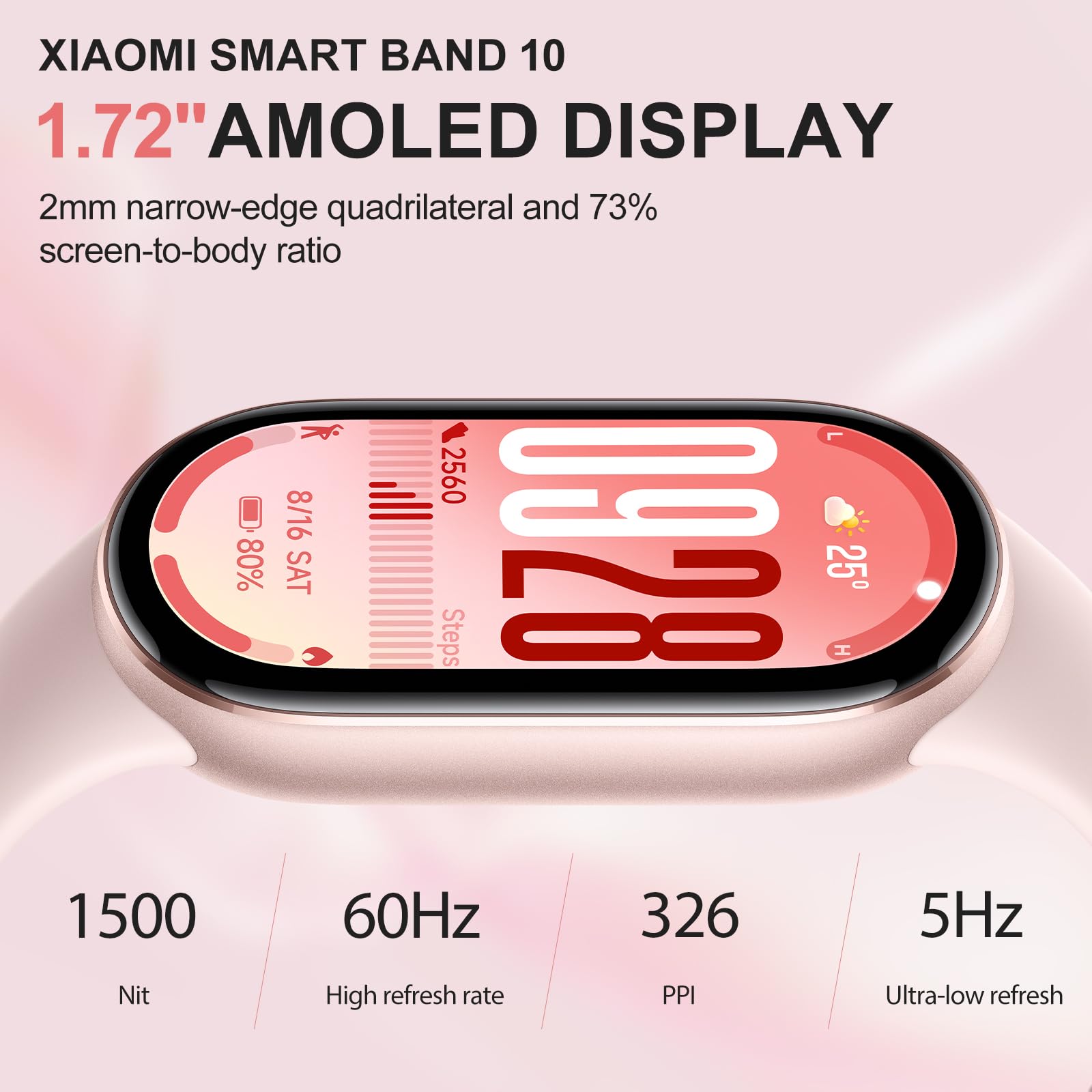 Xiaomi Smart Band 10-1.72 AMOLED Display with 1500 Nits, Sleep and Heart Rate Monitor, 5ATM Waterproof, 21 Days Battery Life, 60 Hz Refresh Frequency, 150+ Modes