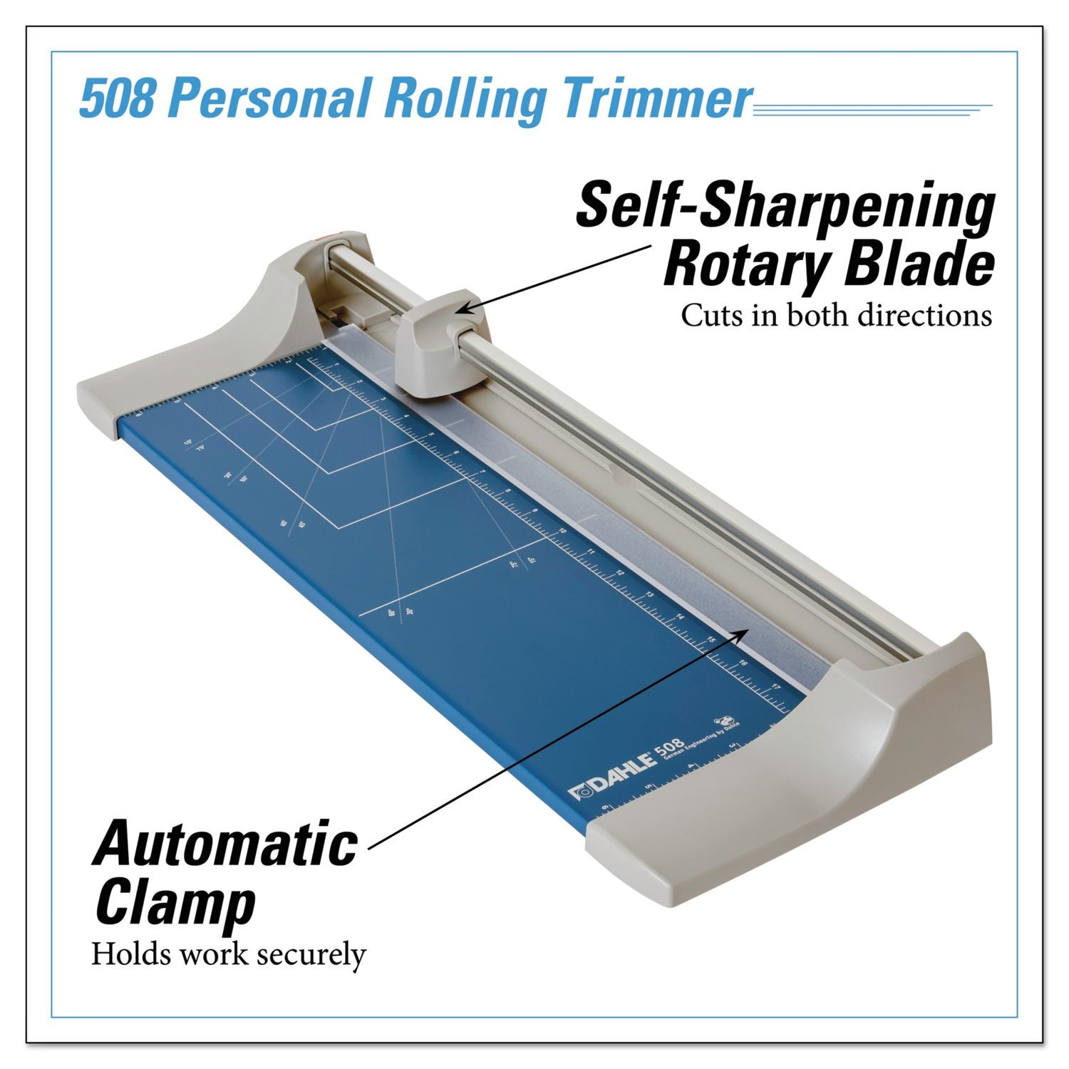 Dahle 507 Personal Rotary Trimmer, 12" Cut Length, 7 Sheet Capacity, Self-Sharpening, Automatic Clamp, German Engineered Paper Cutter