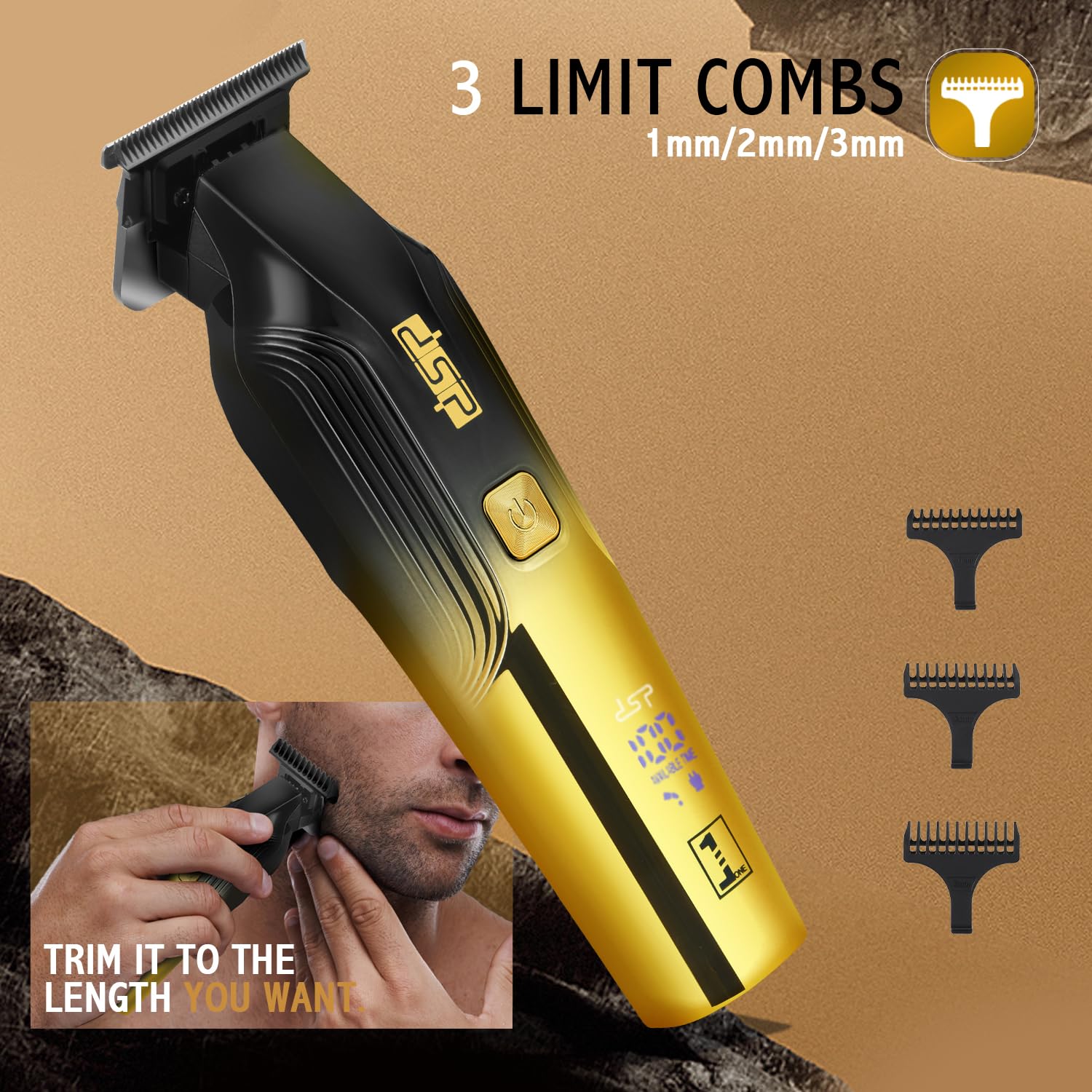 DSP Electric Beard Trimmer for Man, Cordless Rechargeable Zero Gap Trimmer, Mustache Edgers, T Blade Trimmer for Men, Low Noise, Travel Lock, Gifts for Men