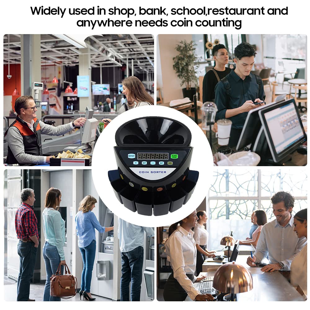 Fauno Euro Coin Counter 300 Coins Digital Mini Automatic Pre-Count/Total Money Display/Self-Check for Faults, for Store, Bank and Restaurant (AC 220V)