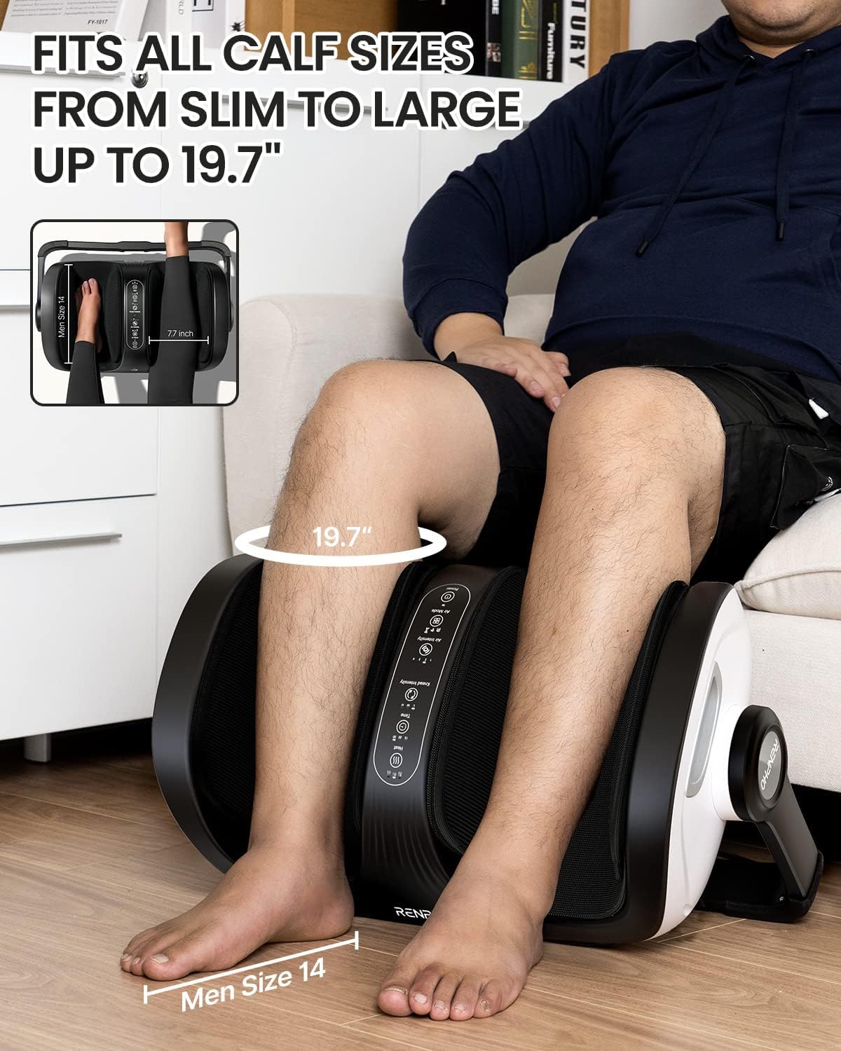 Renpho Shiatsu Foot Massager for Feet and Legs with Heat and Remote Control, Deep Kneading and Leg Rolling with Handle, Fits Men's Feet up to US Size 14, for Home and Office