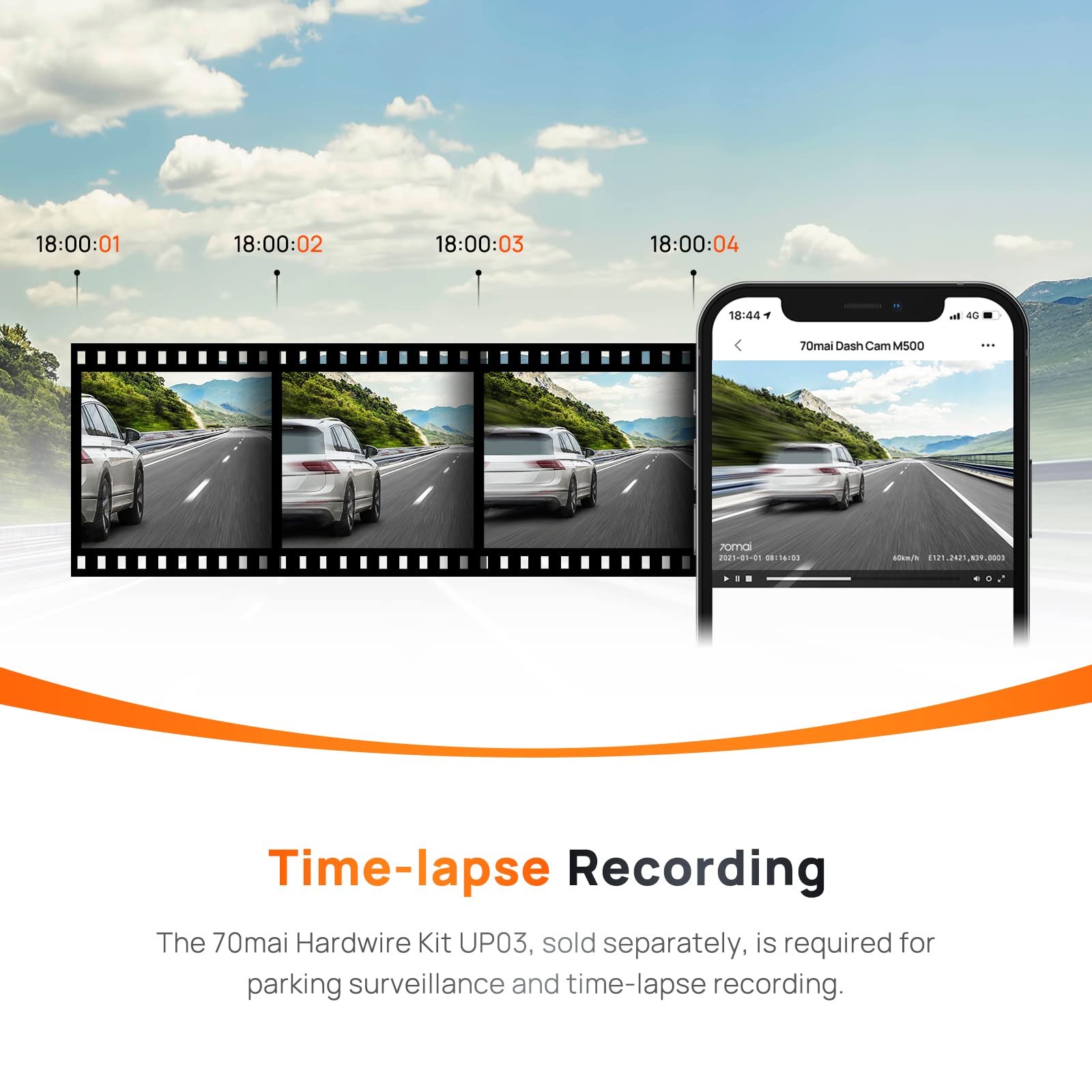 70mai M500 DashCam, 1944P Resolution, GPS, Extended ADAS, Voice Control, 170° Wide Angle, eMMC Storage, Driving Data Overlay, Wi-Fi, App Control, Optional Parking Monitoring & TPMS (32GB)