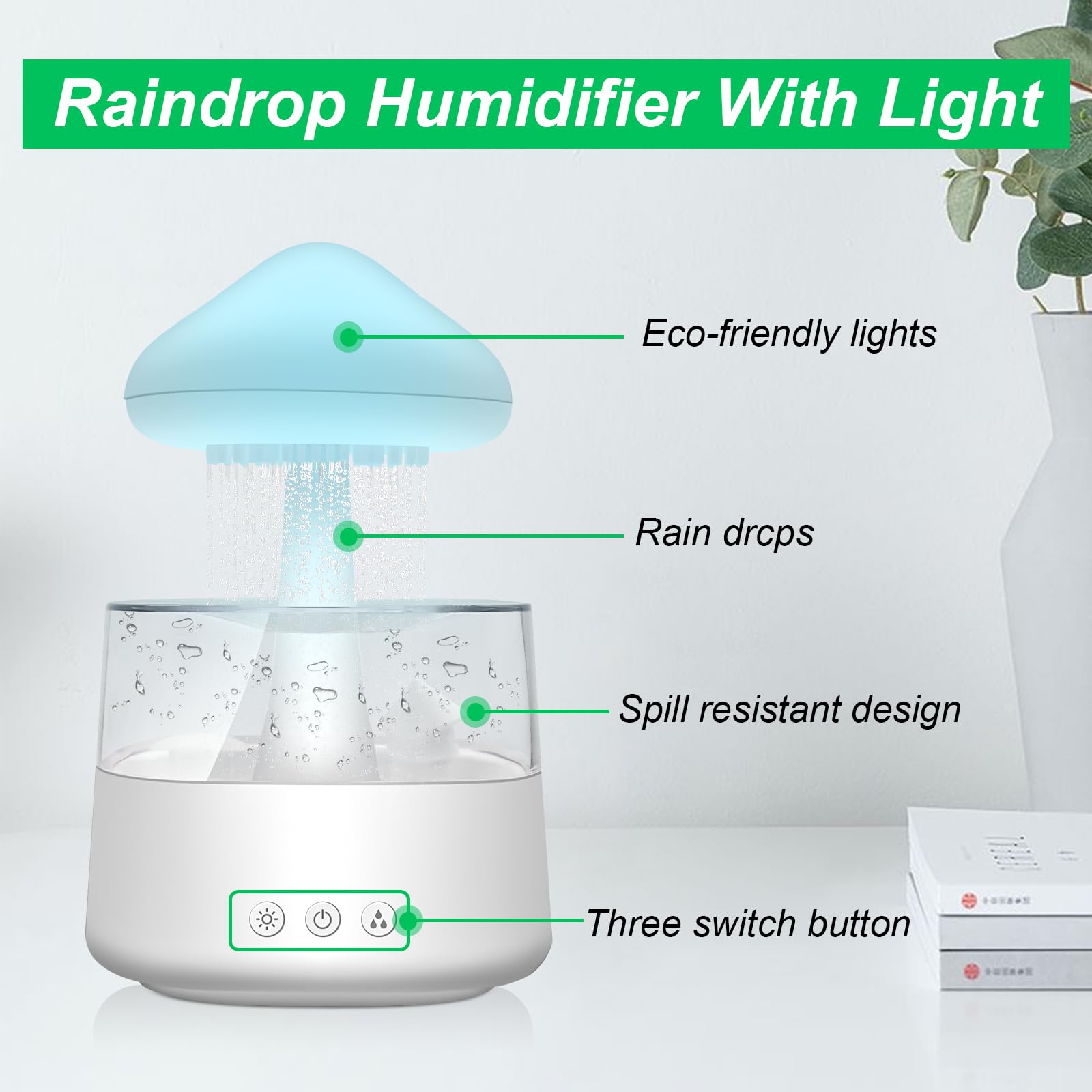 Royzed Cloud Rain Humidifier 450ml 7 Colors, Essential Oil Diffuser with LED Lights, Cloud-Shaped Night Light for Kids Room, Bedroom, Home and Office