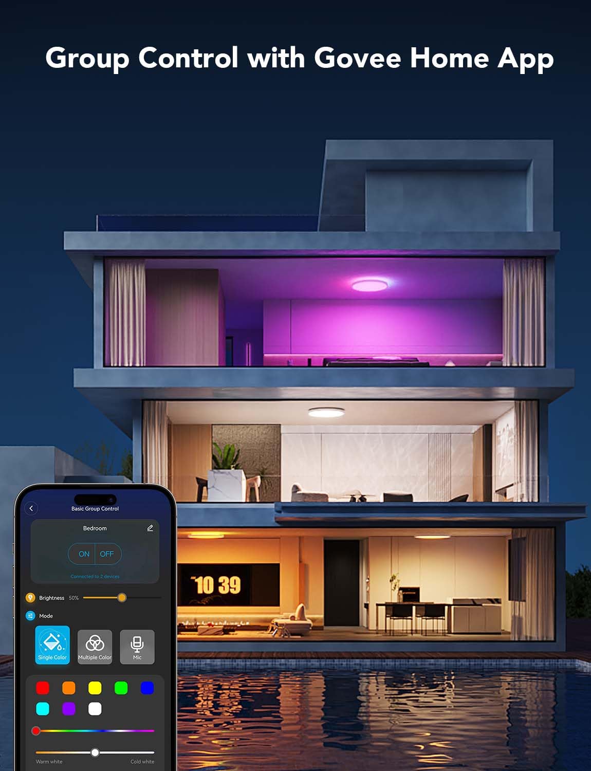 Govee Smart Ceiling Light, RGBIC LED Ceiling Light, 2400 Lumen Flush Mount, 16 Million Customizable Colors, Works with Alexa, 2200K-6500K Ceiling Lights for Bedroom, Living Room