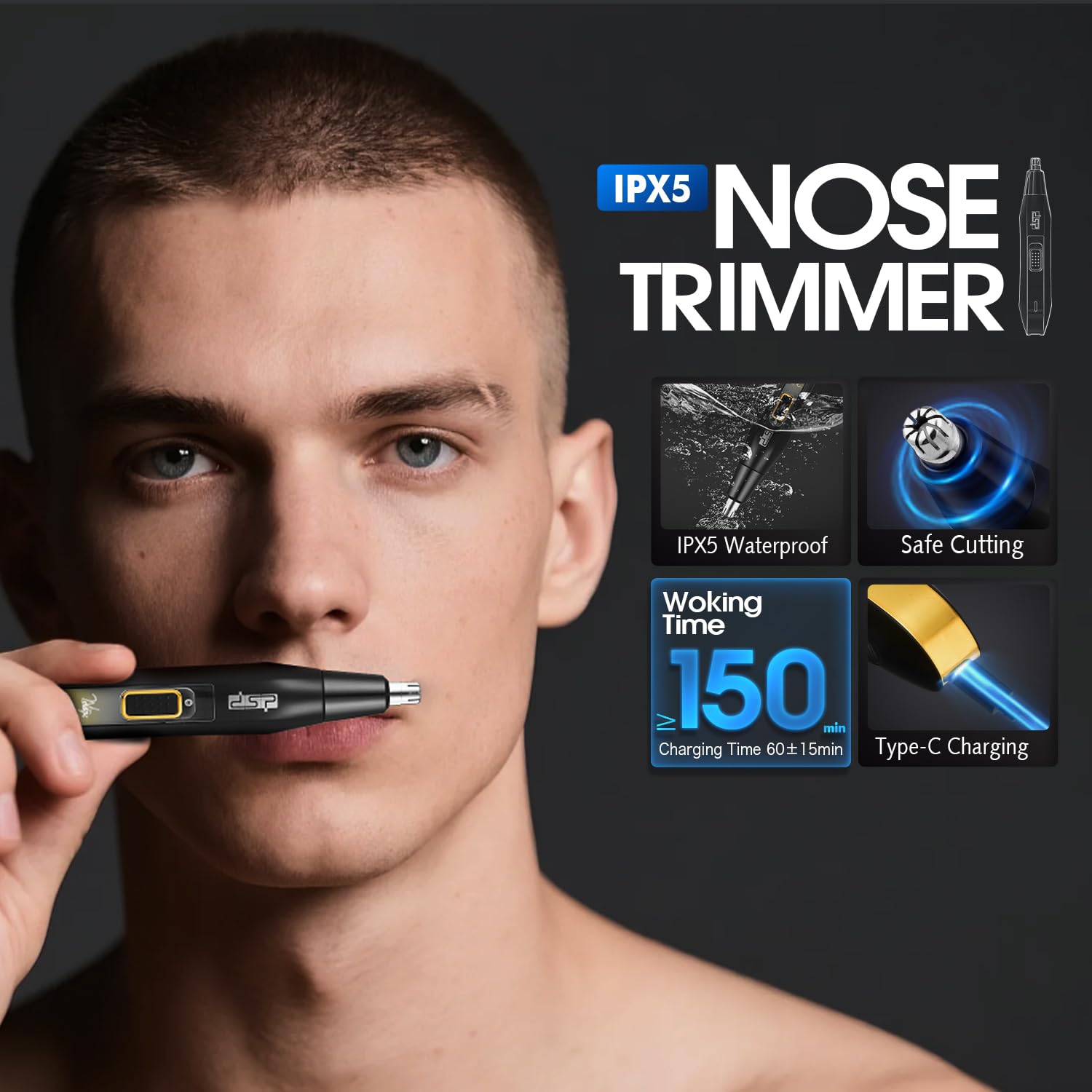 DSP 4-in-1 Men's Care Set with Beard Trimmer, Body Shaver, Nose Hair Trimmer and Razor, IPX7 Waterproof, 20 Levels Adjustable, LED Display, Face and Body Care Set with Ceramic Blades