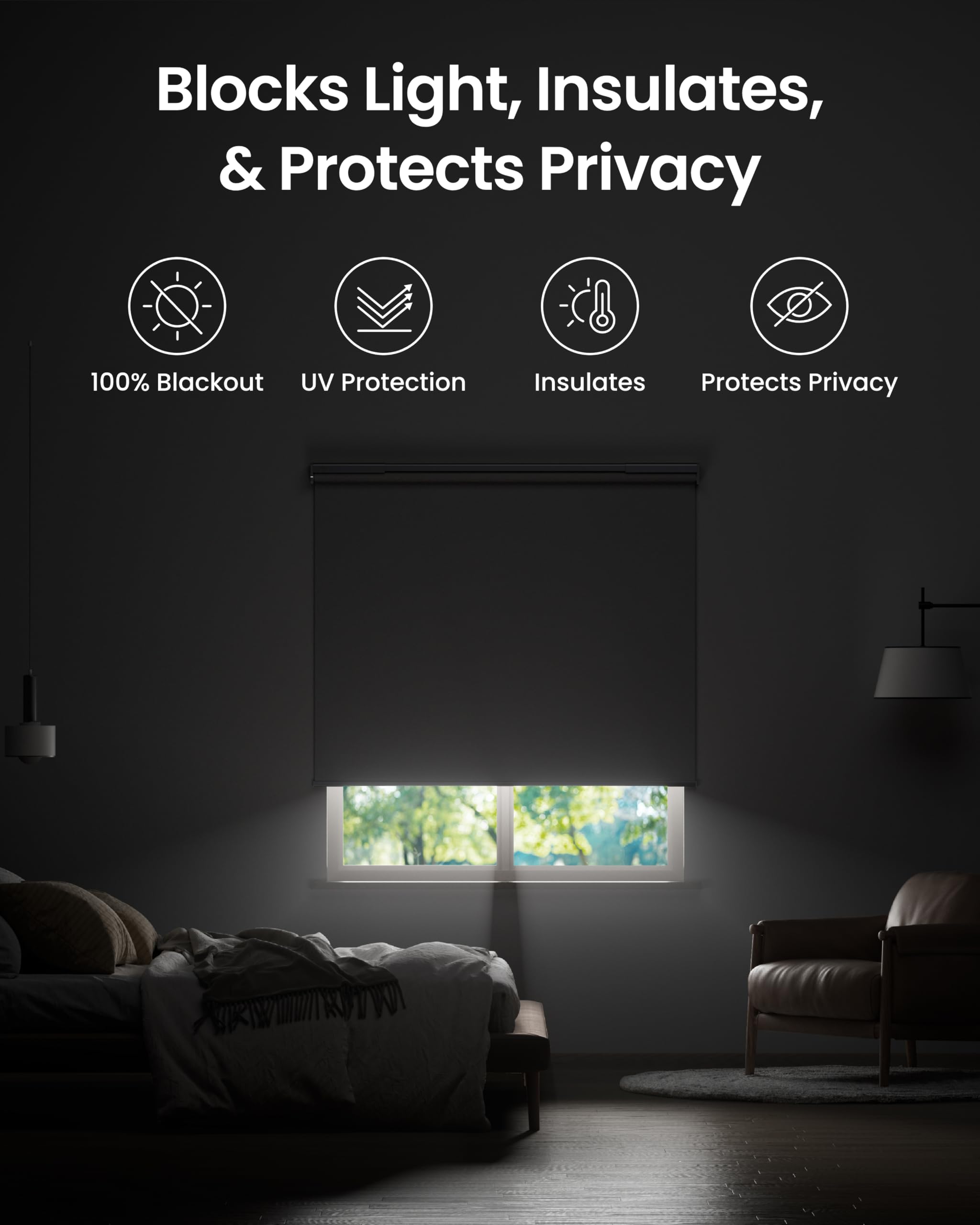 SwitchBot Motorized Roller Shade with Remote Control for Windows, Smart Roller Blind, Battery and Solar Panel (Sold Separately), Powered, Easy Installation, 100% Adjustable (White, L: 110-140 cm) - White