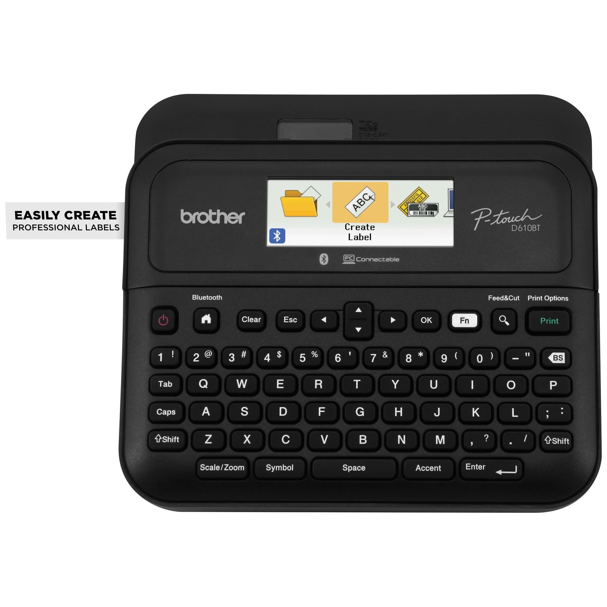 بروذر ماكينة صنع الملصقات المتصلة الاحترافية من بي تاتش PT- D610BT | قم بالتوصيل والإنشاء عبر البلوتوث® على شرائط ملصقات تي زد اي حتى ~ 1 انش، ابيض