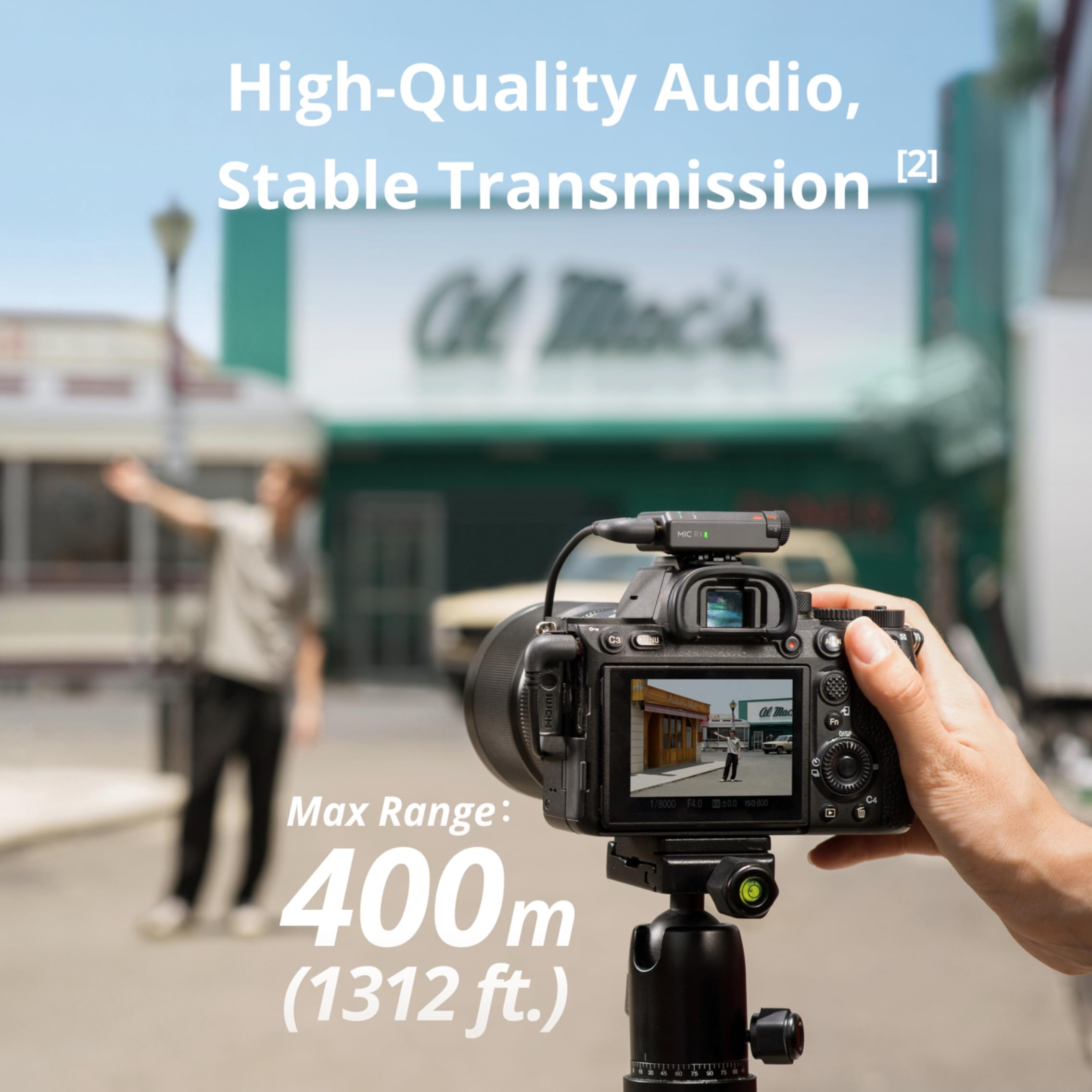 DJI ميكروفون صغير (1TX+1RX)، خفيف للغاية، صوت غني بالتفاصيل، الغاء الضوضاء، تحديد تلقائي، ميكروفون لاسلكي للكاميرا/ايفون/اندرويد، مدونة فيديو، نقل 400 متر - اصدار الامارات العربية المتحدة، دعم ضمان