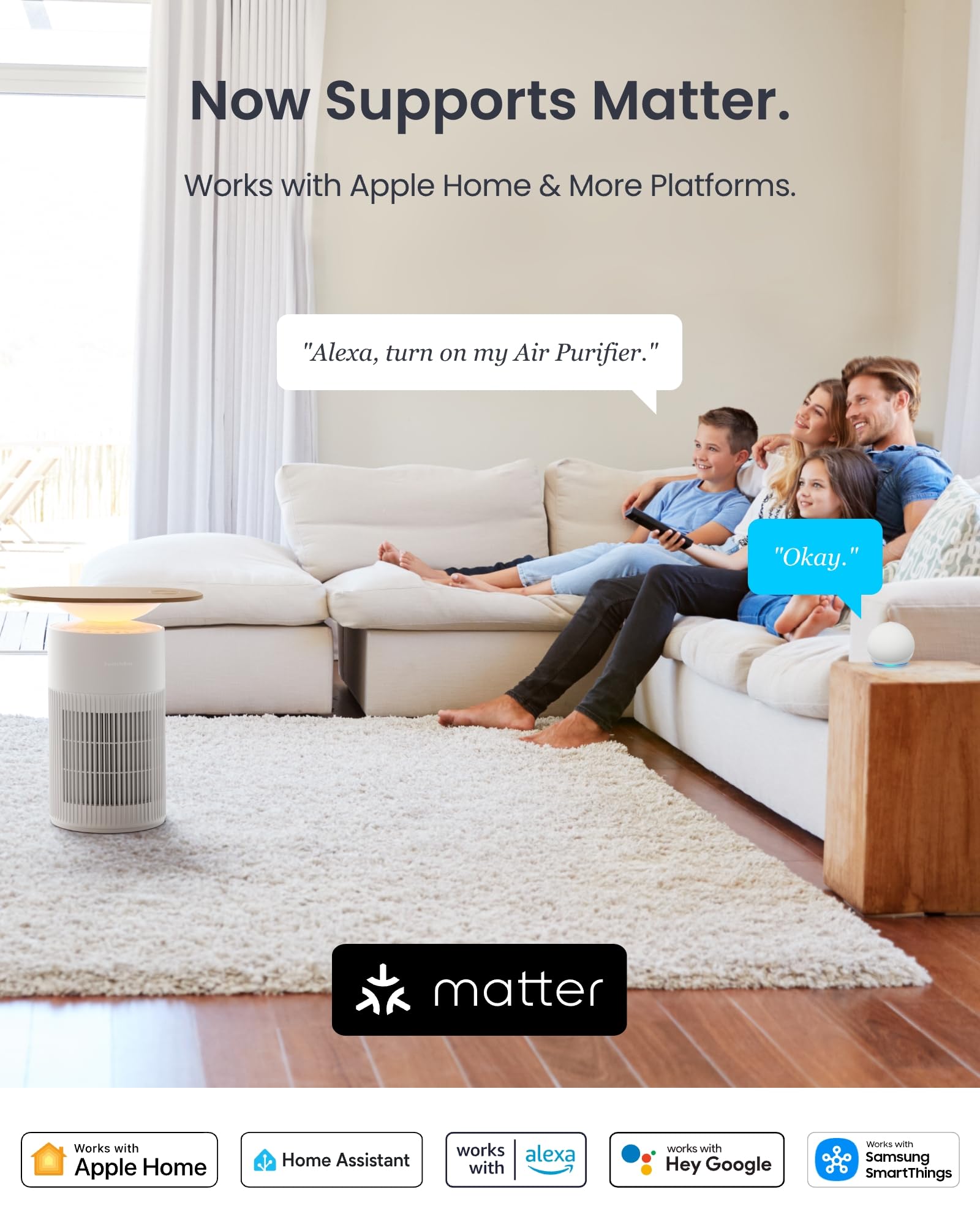 SwitchBot Smart Air Purifier Table - HEPA Filter, Pet Friendly, Ultra Quiet, Wireless Charging, Touch Control, Ideal for Modern Homes