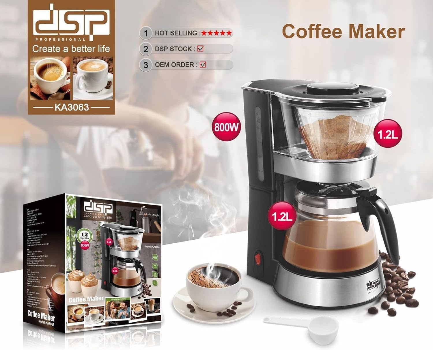 Electric Coffee Maker 800w,1.2L KA3063