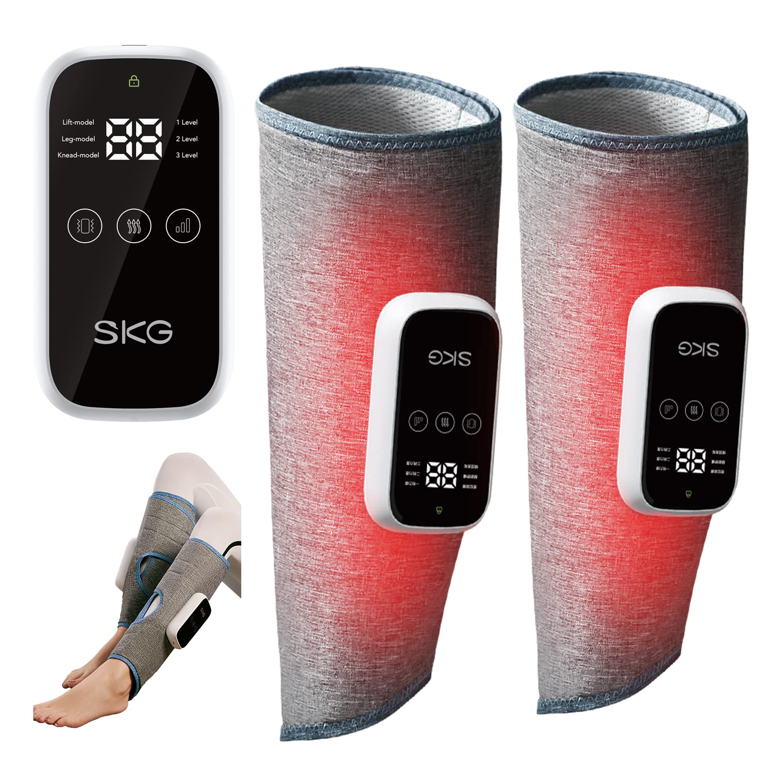 SKG Leg Massager with Heat, Cordless Foot and Calf Massager for Circulation, 3 Modes 3 Intensities Portable Leg Massager for Pain Relief Use at Home Office Car Women Men Gifts BM3-E
