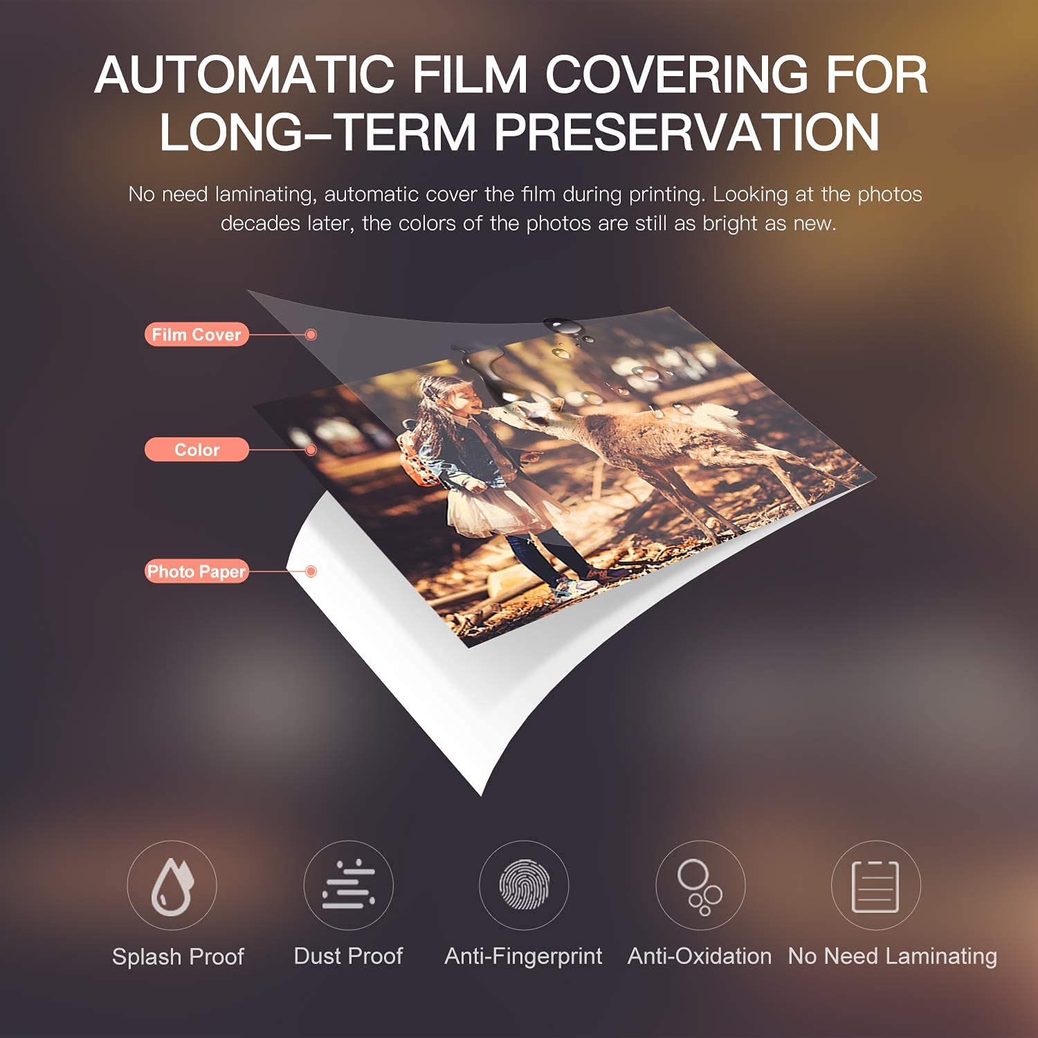 اتش بي ار تي طابعة صور محمولة ملونة بالكامل CP4000، طابعة تسامي حرارية صغيرة محمولة 4×6 انش 300 نقطة لكل بوصة مع اتصال واي فاي وتصفيح تلقائي متوافقة مع ويندوز واندرويد وiOS