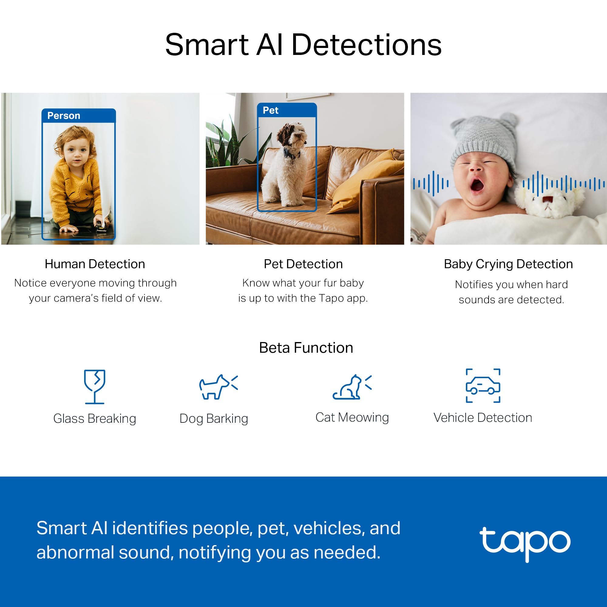 Tapo C220 2K Pan/Tilt Indoor Camera, WiFi Security Camera, AI Detection, Customizable Privacy Mode, Two-Way Audio, Night Vision, Cloud & Local Storage, Works with Alexa & Google