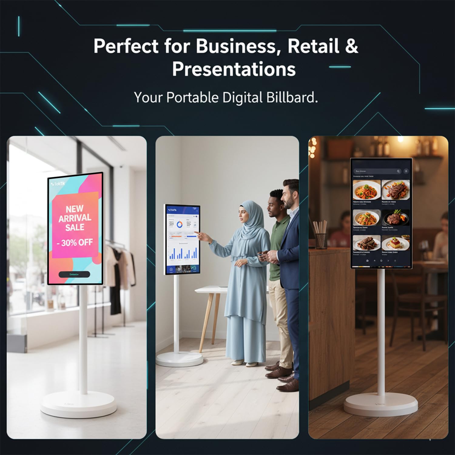 Taktik 21.5” Android Smart Screen LCD Display | Indoor Floor Standing Touch Screen with 1080p HD | Wireless Screen Mirroring |Built-in Battery | 3D Surround Sound Movable Stand Chromecast Ready