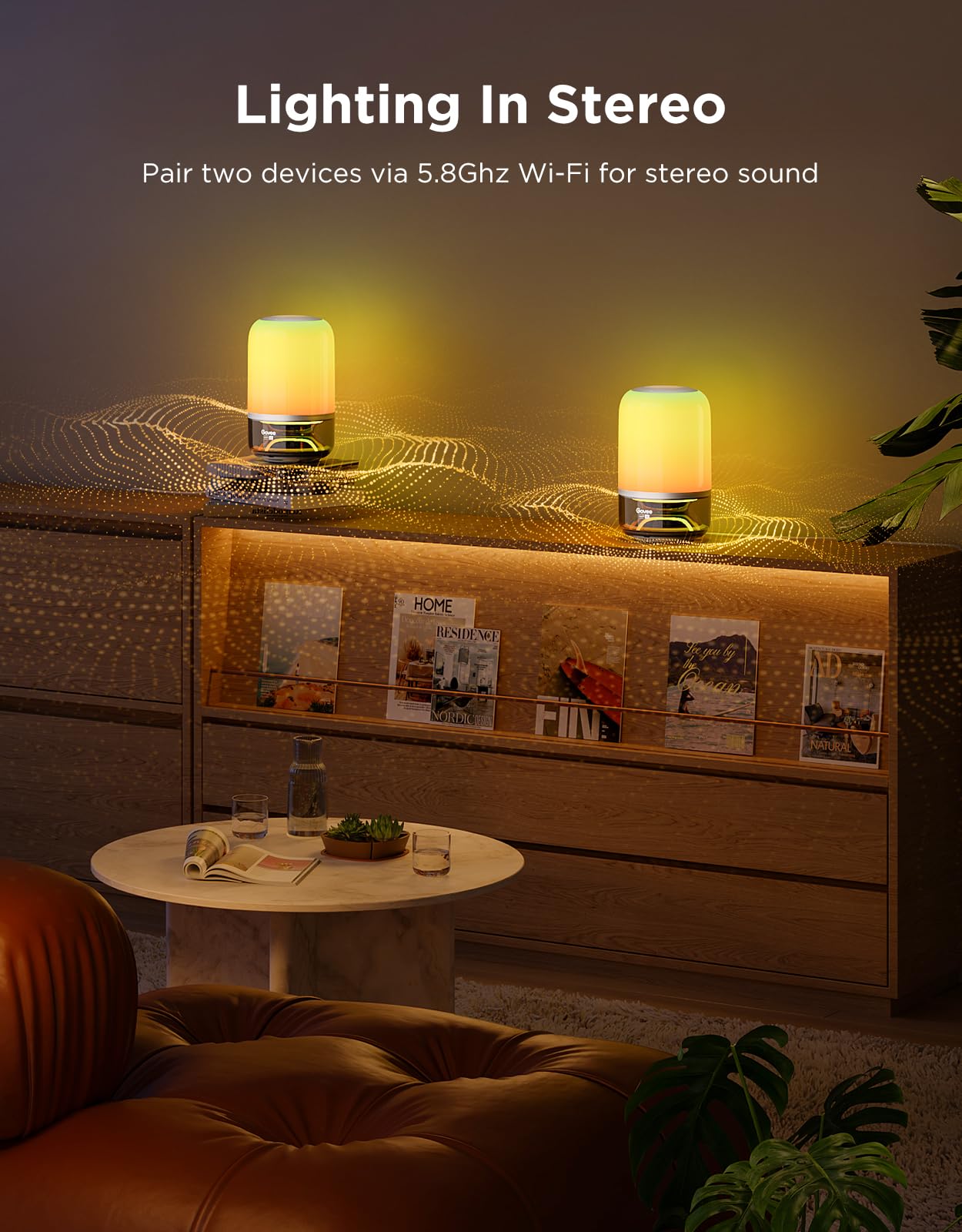 Govee Table Lamp 2 Pro x Sound by JBL(No Adapter), Bedside Table Lamp with Bluetooth Speaker, Music-Light Sync, 16 Music Modes & 100+ Scene Modes, Work with Alexa & Matter, Rechargeable Night Light