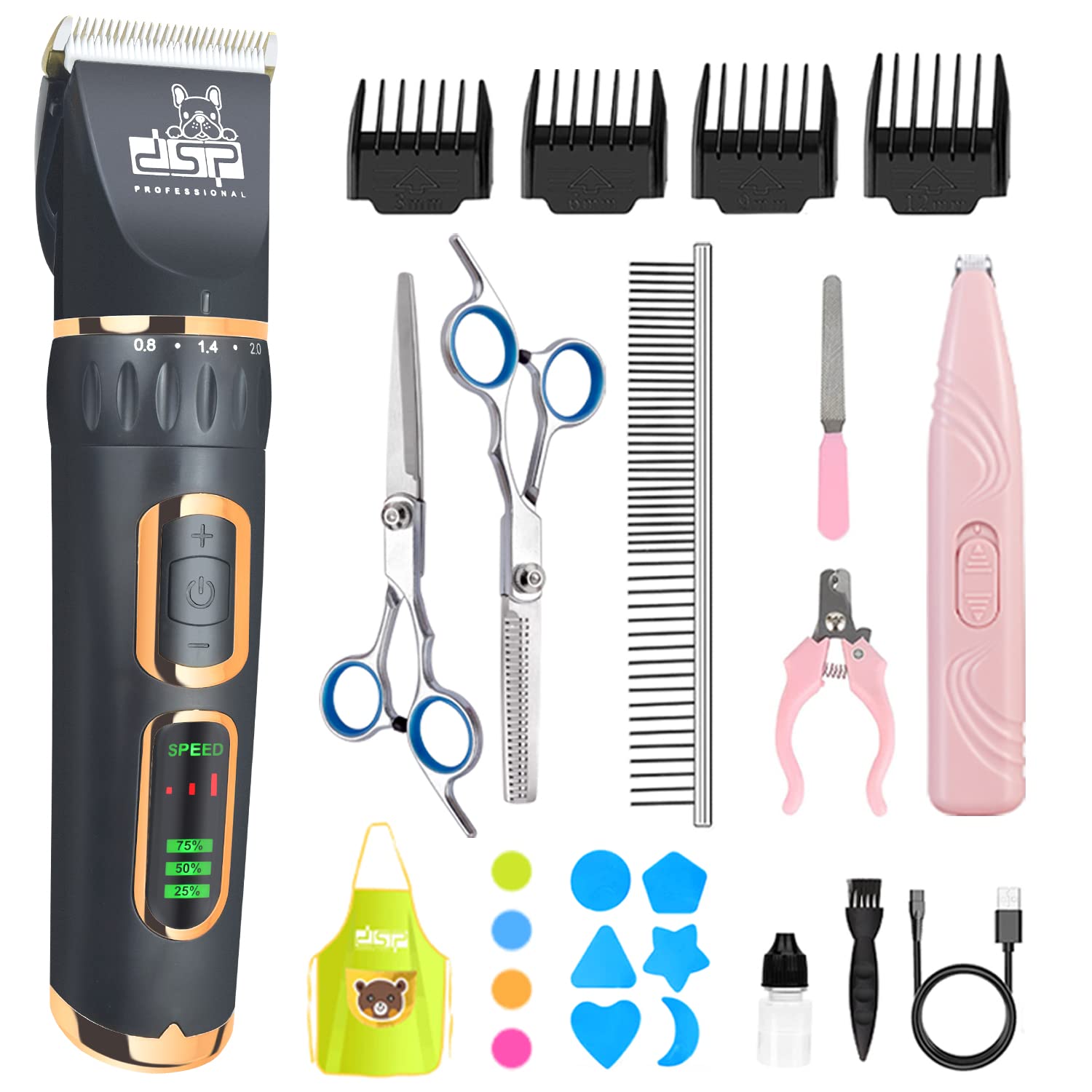 DSP® Dog Clippers for Grooming Dog Grooming Clippers 3-Speed Low Noise Dog Hair Clippers for Small & Large Dog