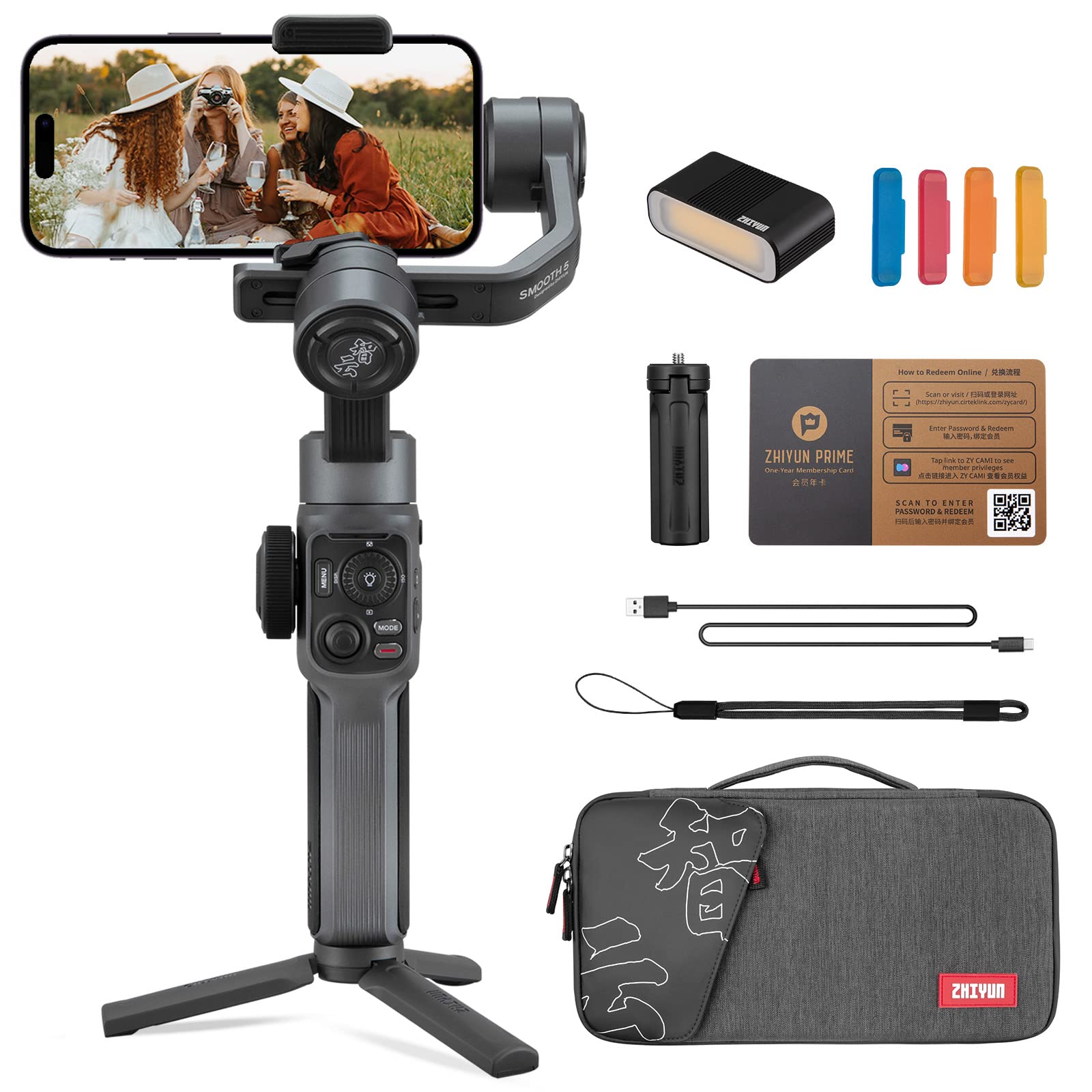 ZHIYUN Smooth 5 Combo - Gimbal Stabilizer for iPhone 14/13/12/11 Pro Max X & Android Phone, 3-Axis Gimbal w/SmartFollow, for YouTube TikTok Vlog Professional Video Record, Compatible w/FiLMic Pro