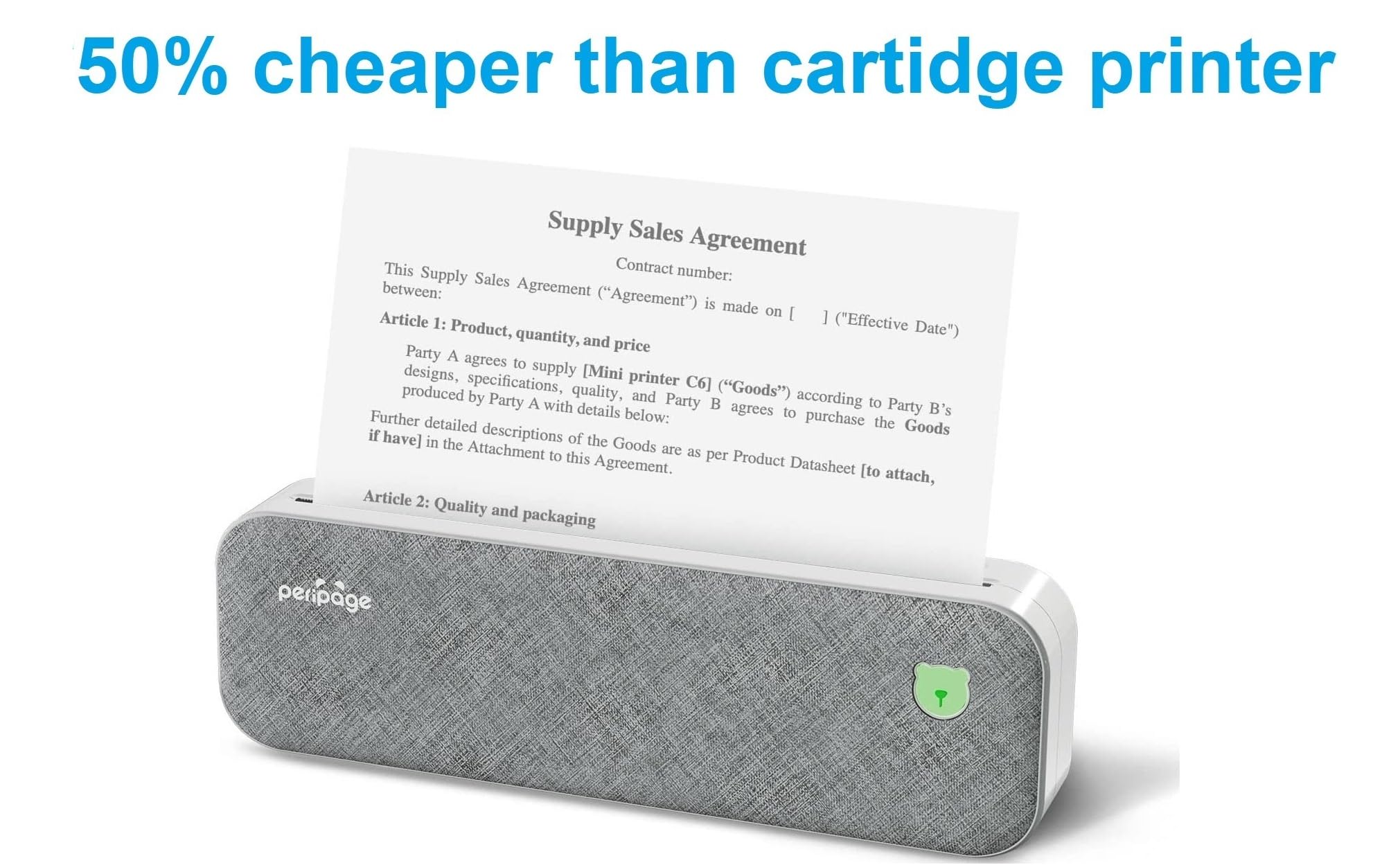 IOOIOO A40 Peripage- Portable Inkless Printer for Thermal Paper Letter/8.5 x 11 Inches, Legal, A4, 4, 7.62 or 5.08 Sticker Label, Windows, iOS, Android (Grey)