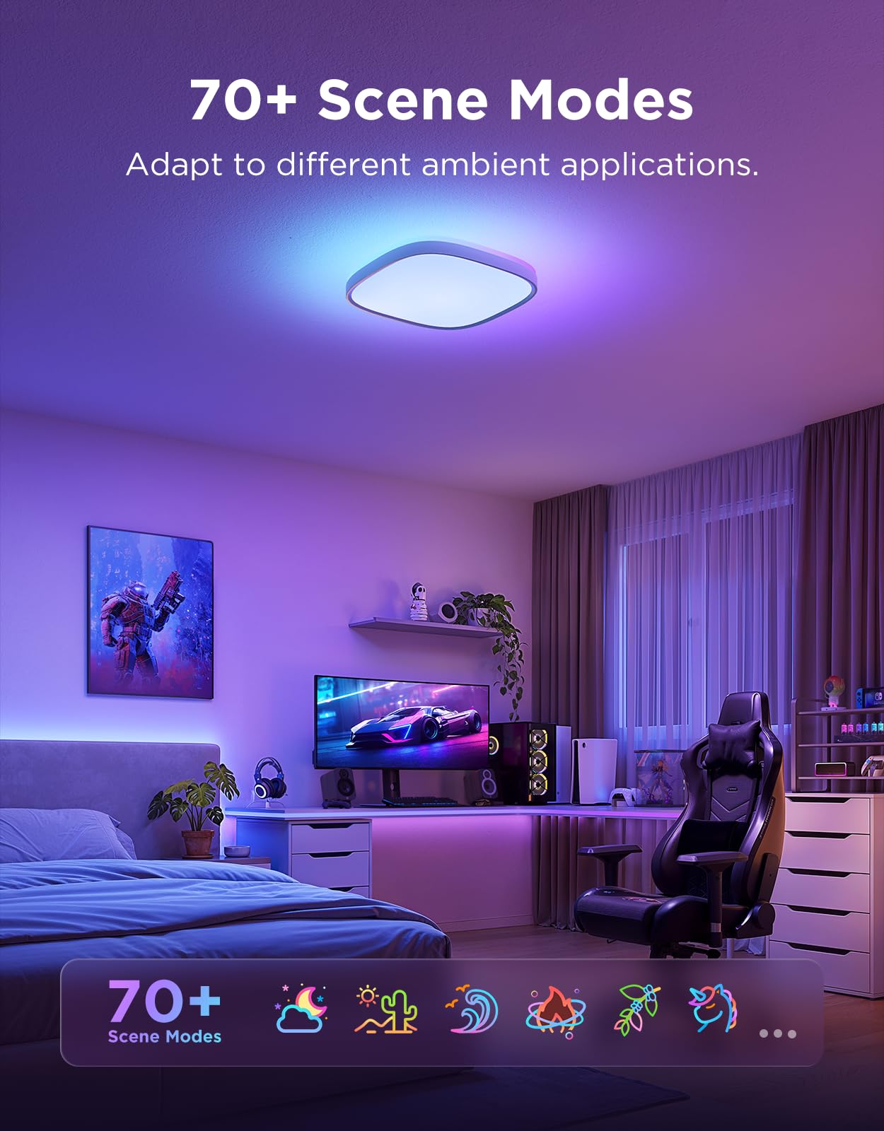 Govee Smart Ceiling Lamp, Square Led Rgbic, Compatible with Matter, Recessed 2400Lm, DIY Colors, Dimmable 2700K To 6500K For Bedroom Living Room, 12", Pack 1 Unit
