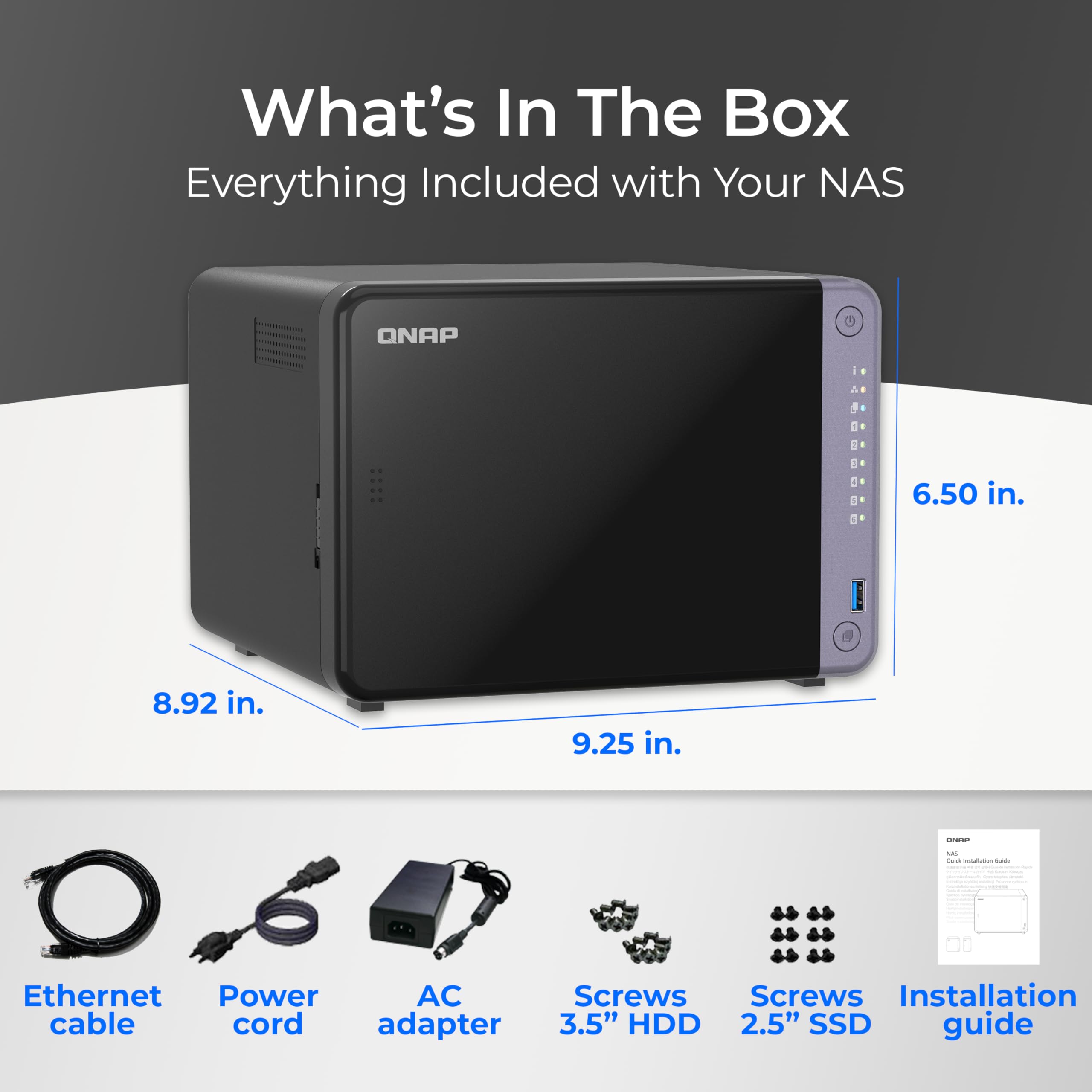 كيو ناب جهاز كمبيوتر مكتبي TS-632X-4G-US 6 باي 10GbE NAS مع معالج ARM الباين AL524 رباعي النواة وذاكرة RAM DDR4 سعة 4 GB (بدون قرص)