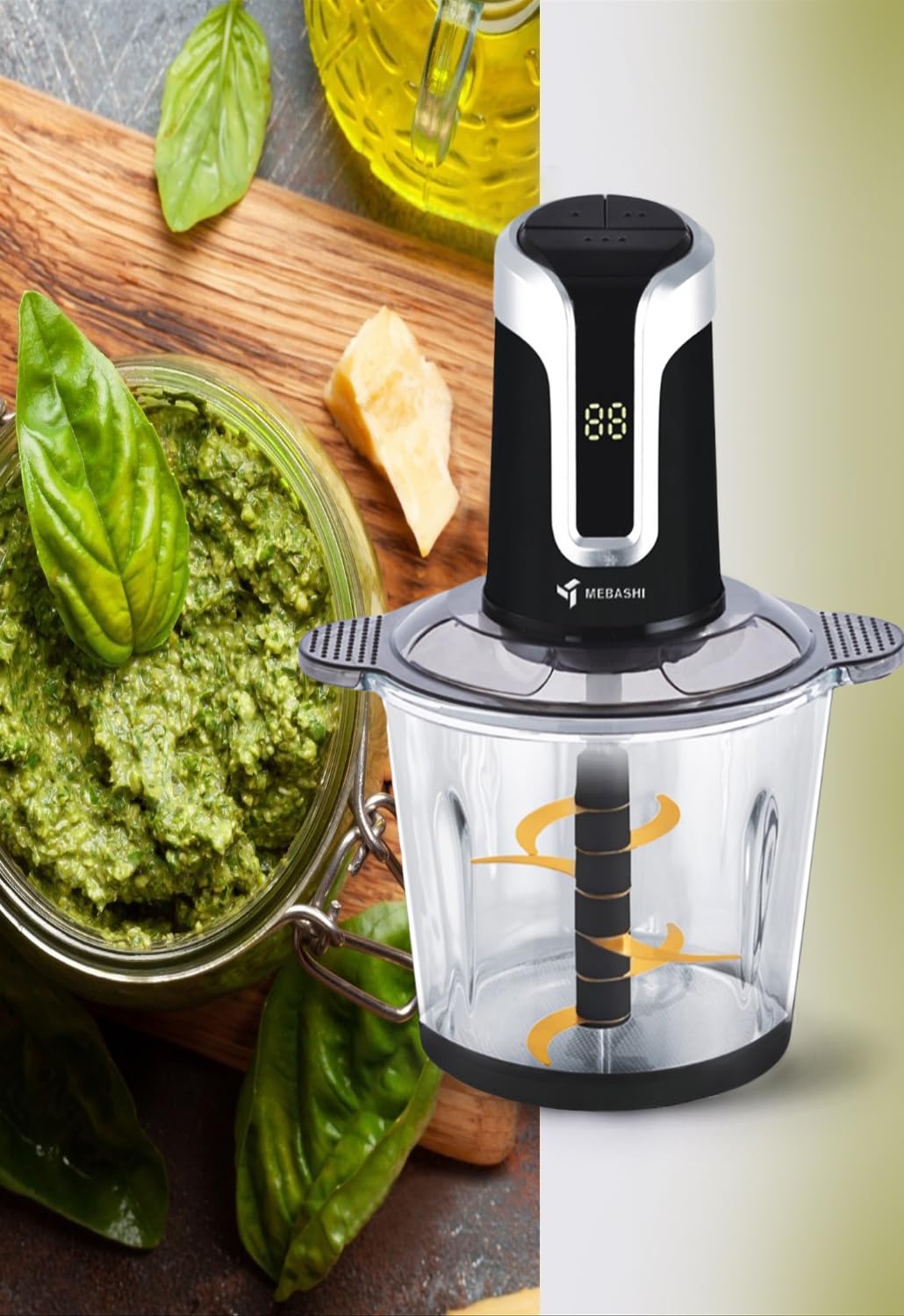 Mebashi 3 Liter Food Chopper, 600 Watts, 3 Speeds with Safety Switch, Stainless Steel Blades (ME-CH4002) Black