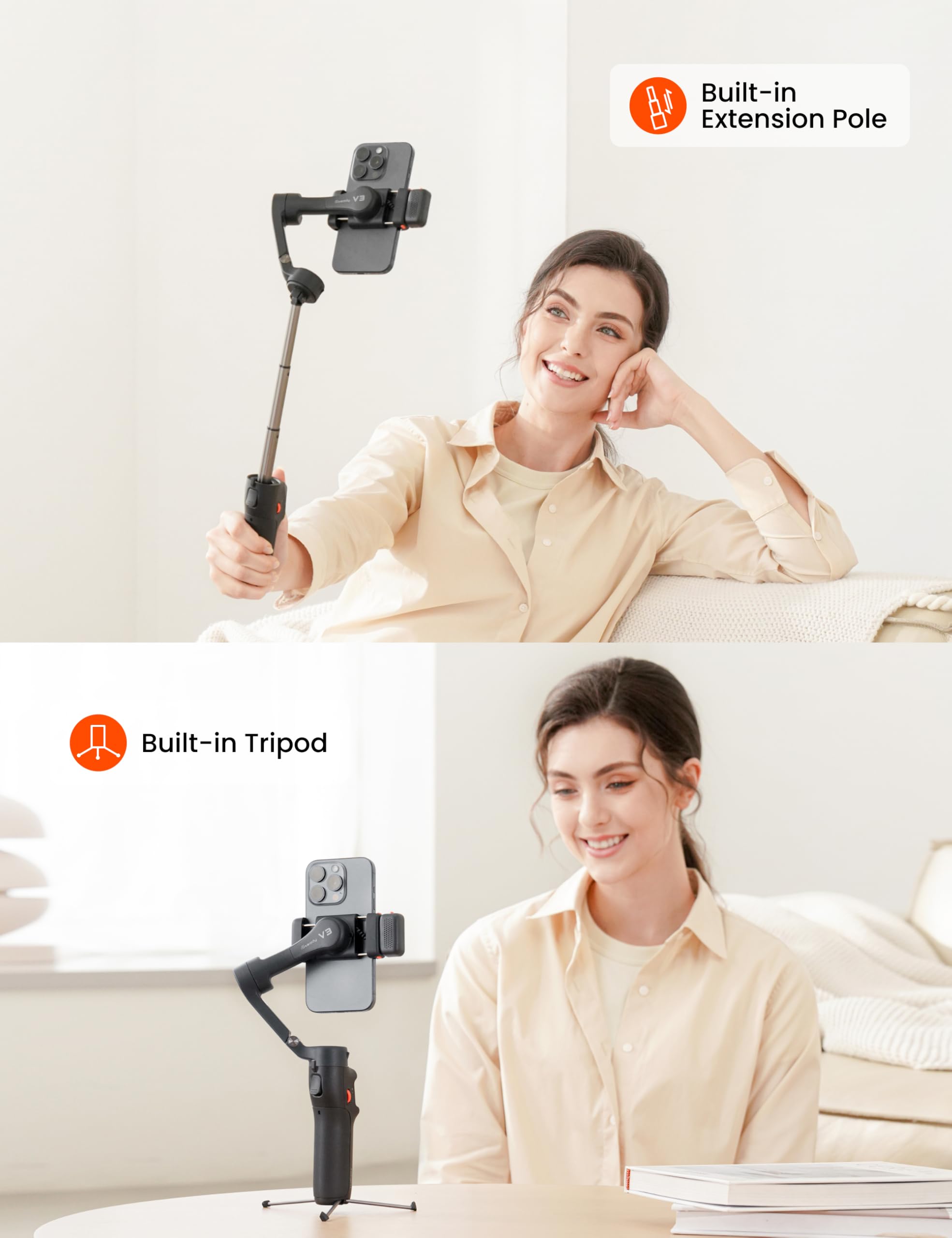 Hohem iSteady V3 Gimbal Stabilizer for Smartphone, 3-Axis Stabilization with AI Tracker, Detachable Remote Control, Built-in Extension Rod and Tripod, Portable and Foldable, Video Recording, Black
