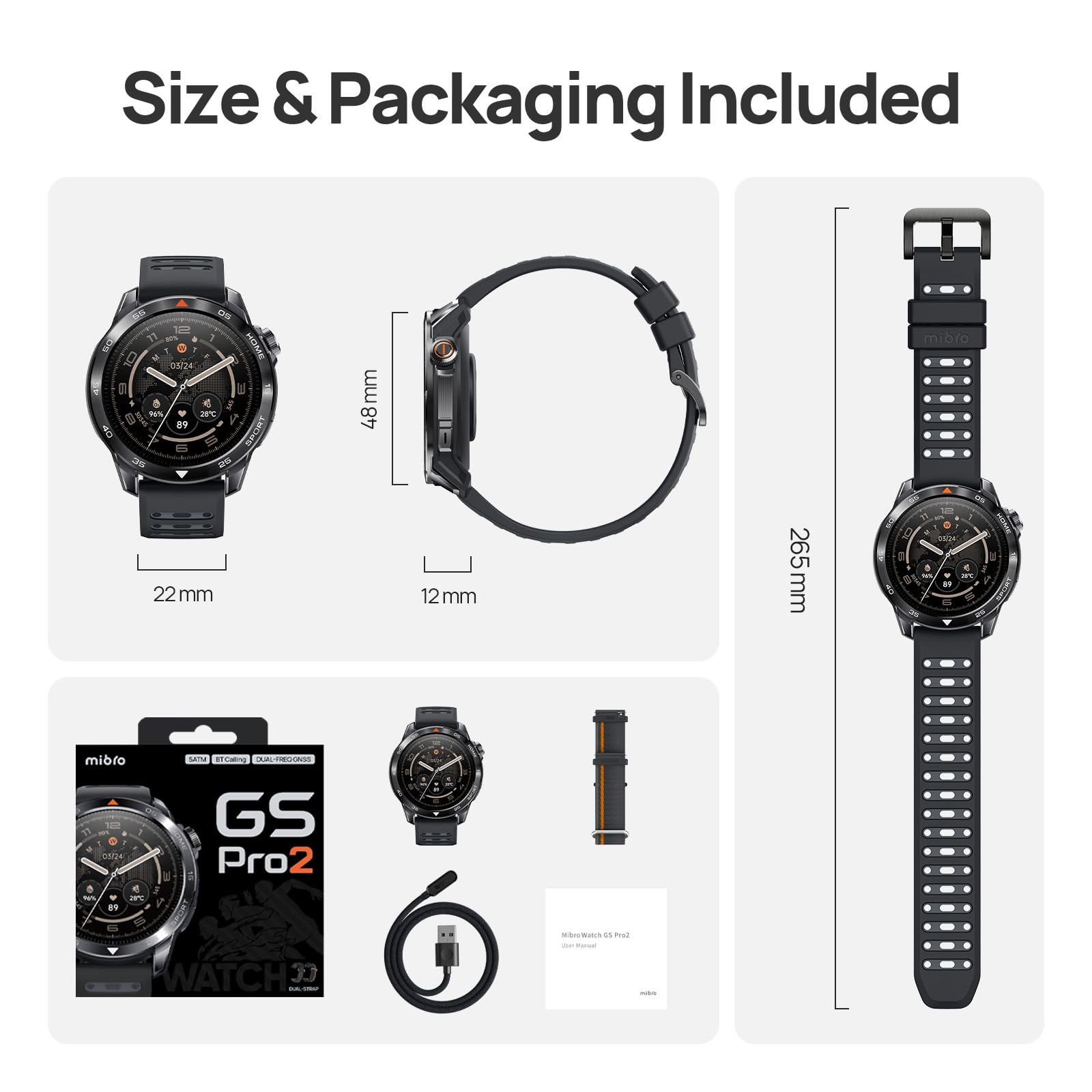 Mibro GS Pro 2 Smartwatch 1.43" AMOLED Multi-Sport with Dual-Band GNSS for Swimming, Cycling, Running, Hiking, Skiing, Paddle (Dark Gray)
