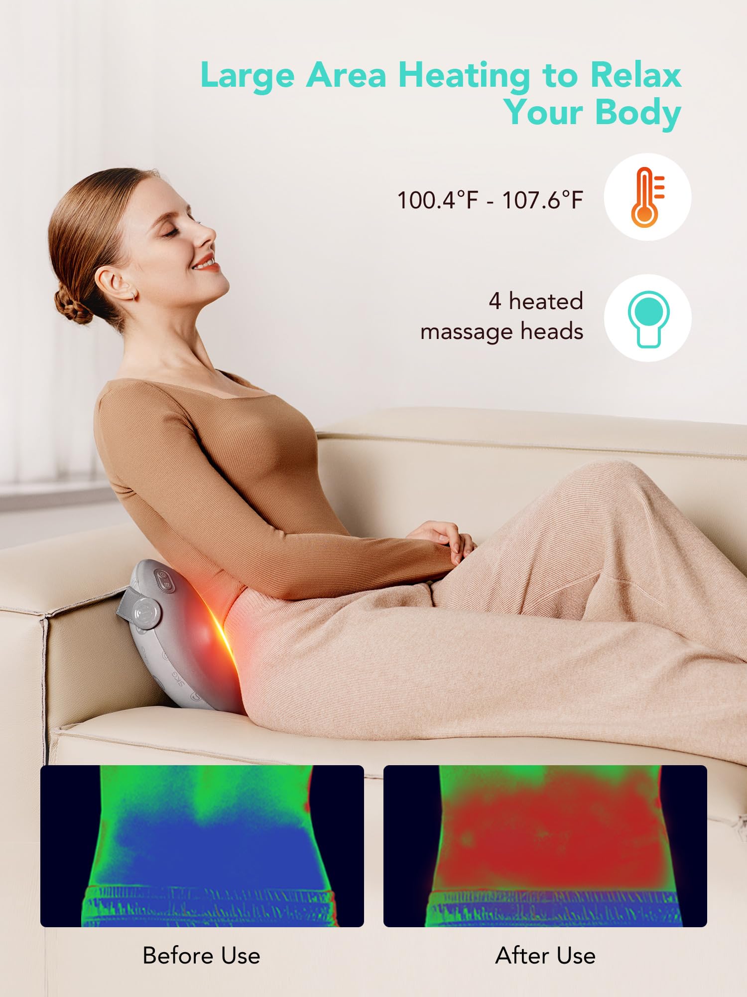 SKG Shiatsu Back Massager for Pain Relief Deep Tissue with Heat 4D Kneading Cordless Massage Pillow for Upper and Lower Back Gifts for Men and Women Birthday Gifts (Need to Restart After 15 min)