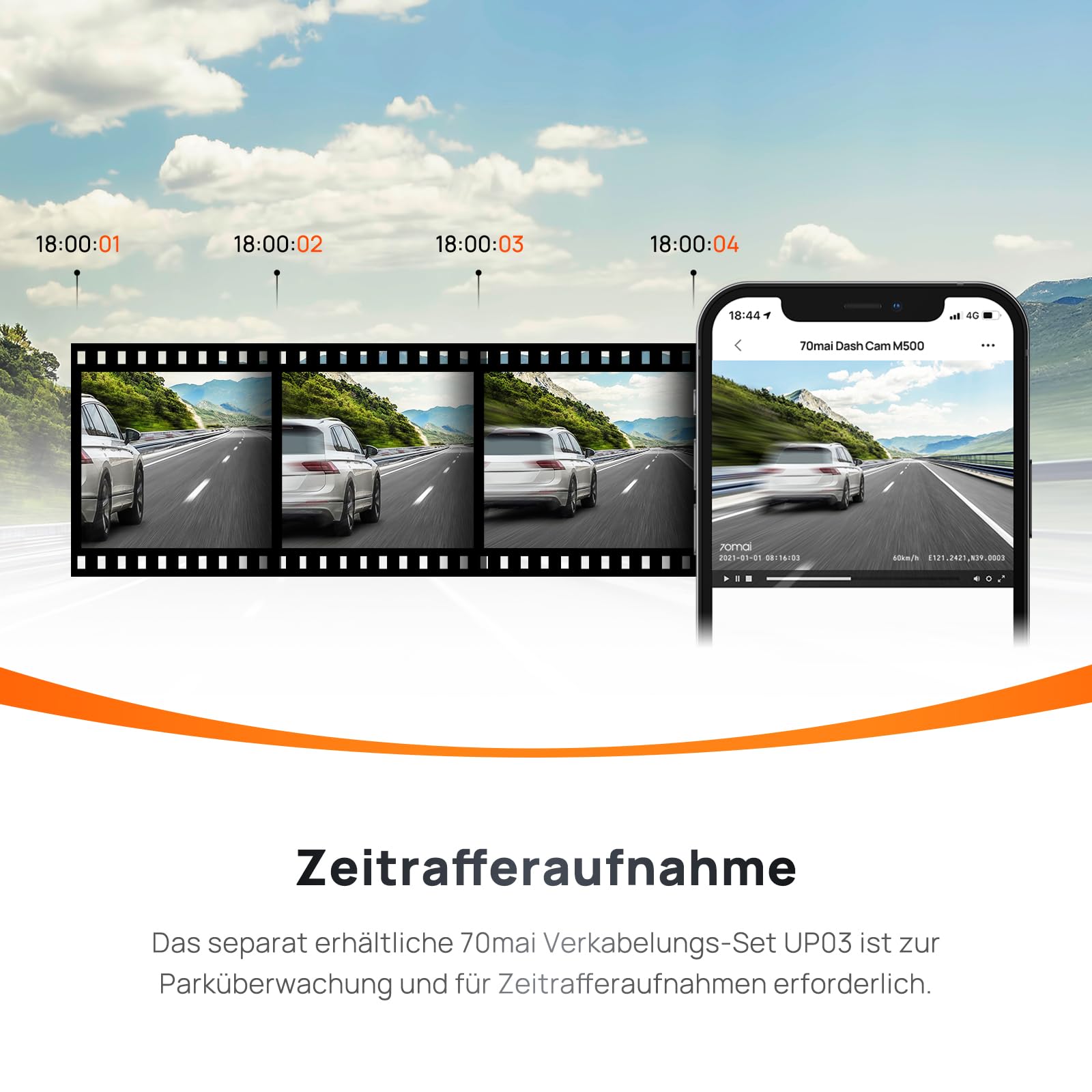 70mai True 2.7K 1944P Dash Cam M500, eMMC Built-in 128GB Memory, Powerful Night Vision with HDR, 170° FOV, 24H Parking Monitoring, Time Lapse Recording, Built-in GPS, ADAS, App Control