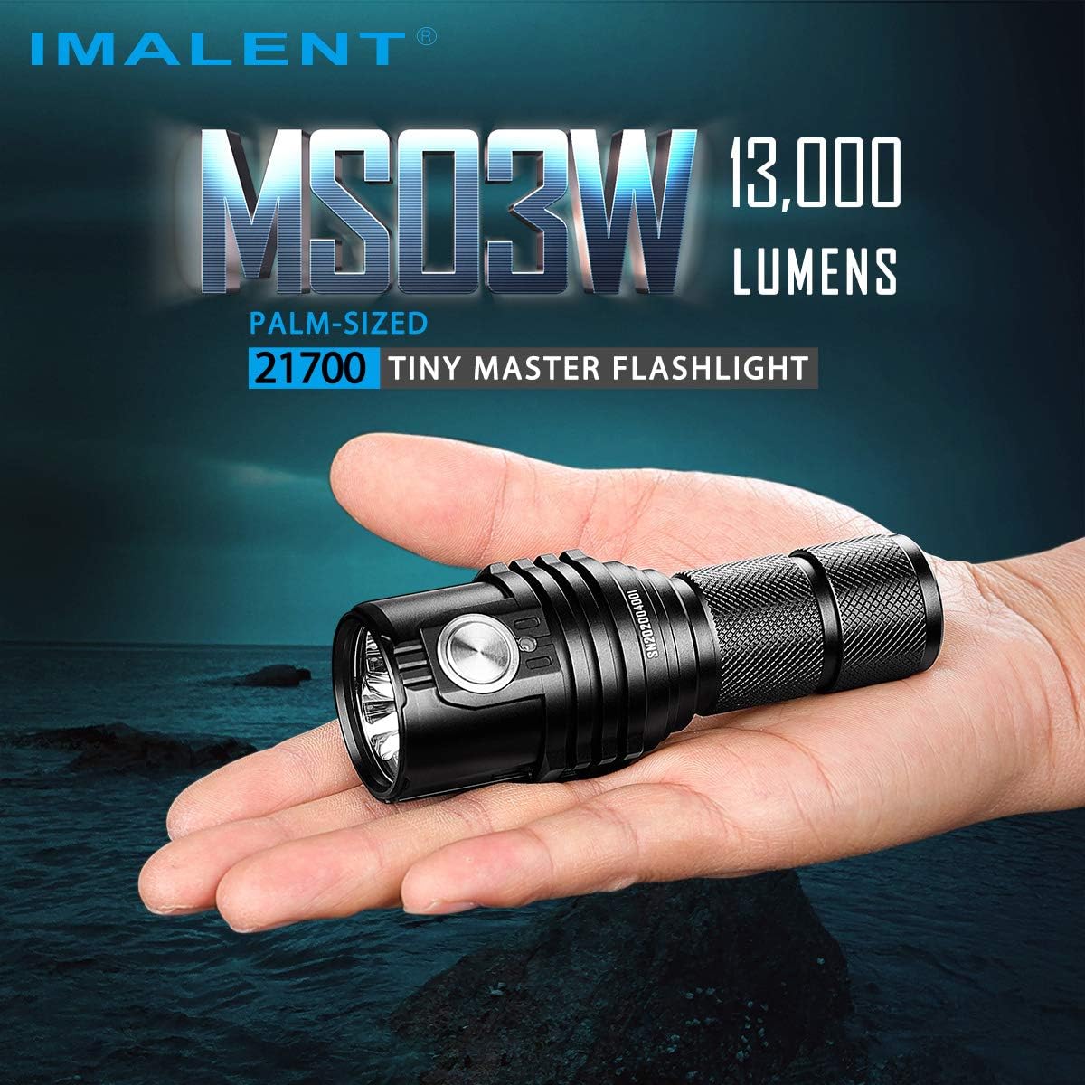 ايمالينت مصباح يدوي تكتيكي فائق السطوع MS03W 13000 لومن، 3 قطع من مصابيح LED كري XHP70 الثانية وبطارية من النوع C قابلة لاعادة الشحن، مصباح يدوي يدوي عالي السطوع