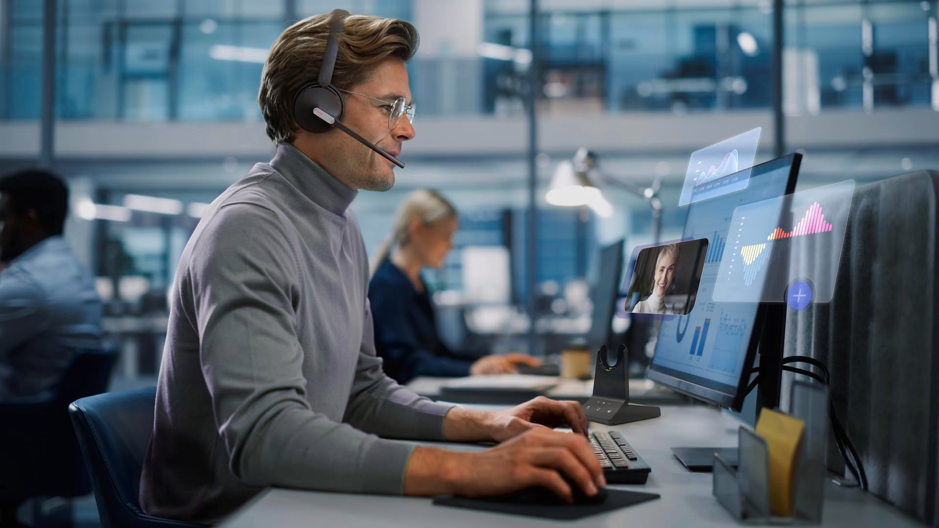 WH64 Hybrid Dual Teams Headset with Dongle - Hybrid Technology, Optimised for Microsoft Teams, Two-Ear Design, Noise Cancellation, USB