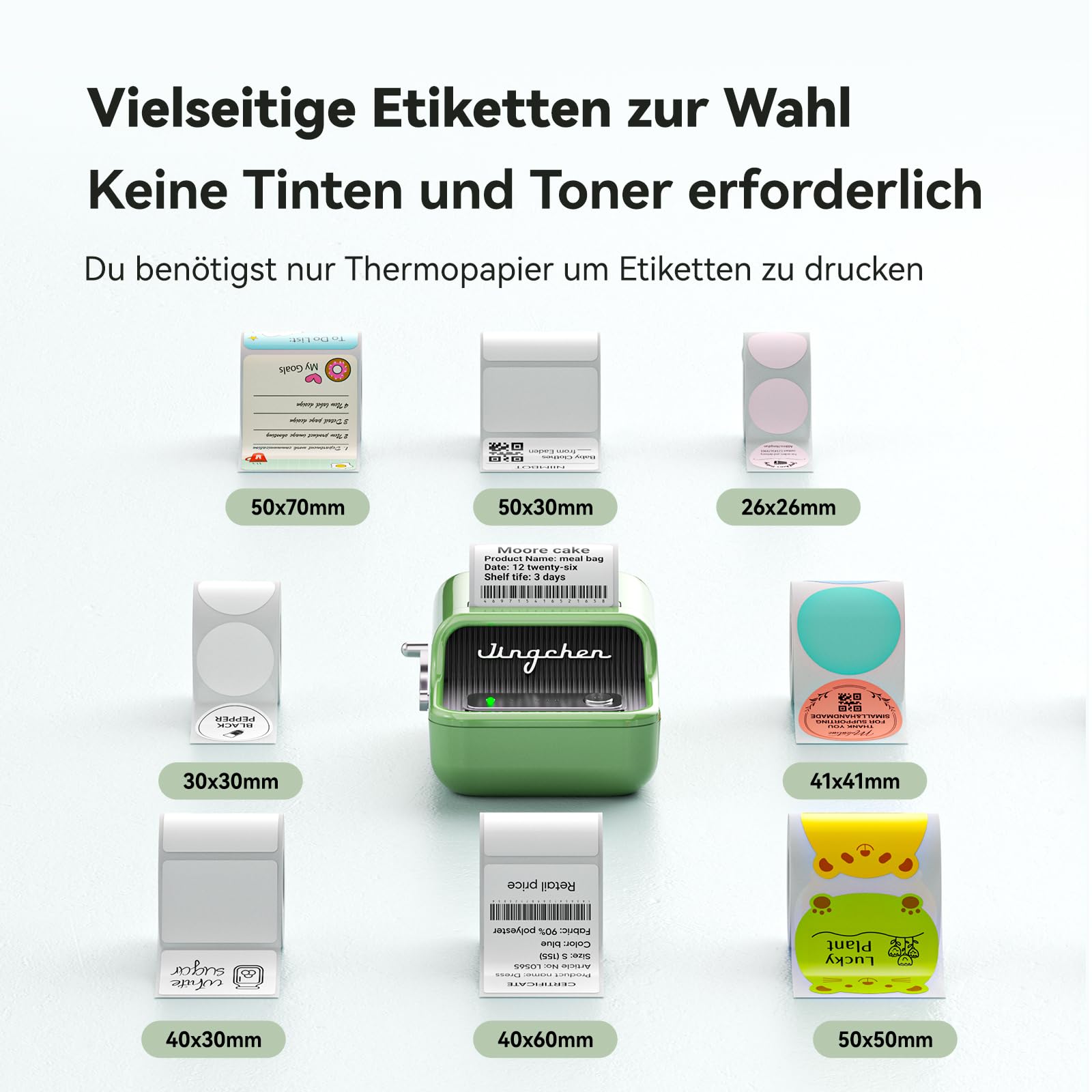 NIIMBOT B21 Bluetooth Label Printer, Self-Adhesive Labeling Device Includes One Roll of 50 x 30 mm Labels, Portable Label Printer with Mobile and Computer for Photos Barcode and Office Work (Green)