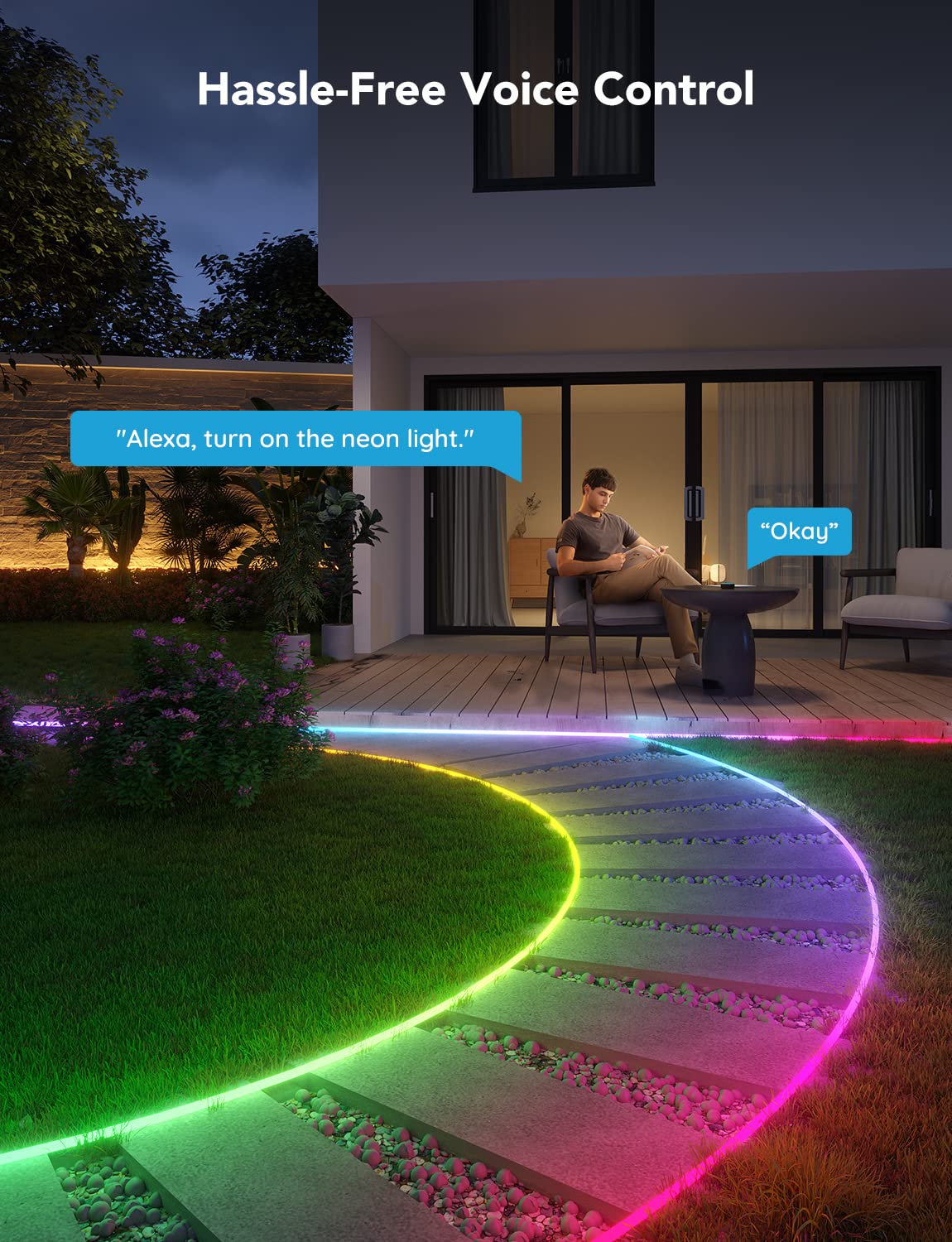 Govee Outdoor Neon Rope Lights, 32.8ft RGBIC IP67 Waterproof Patio Decorations with 64 Scene Modes, Music Sync, Flexible LED Outdoor Lights, Holiday Lights Work with Alexa, Google Assistant