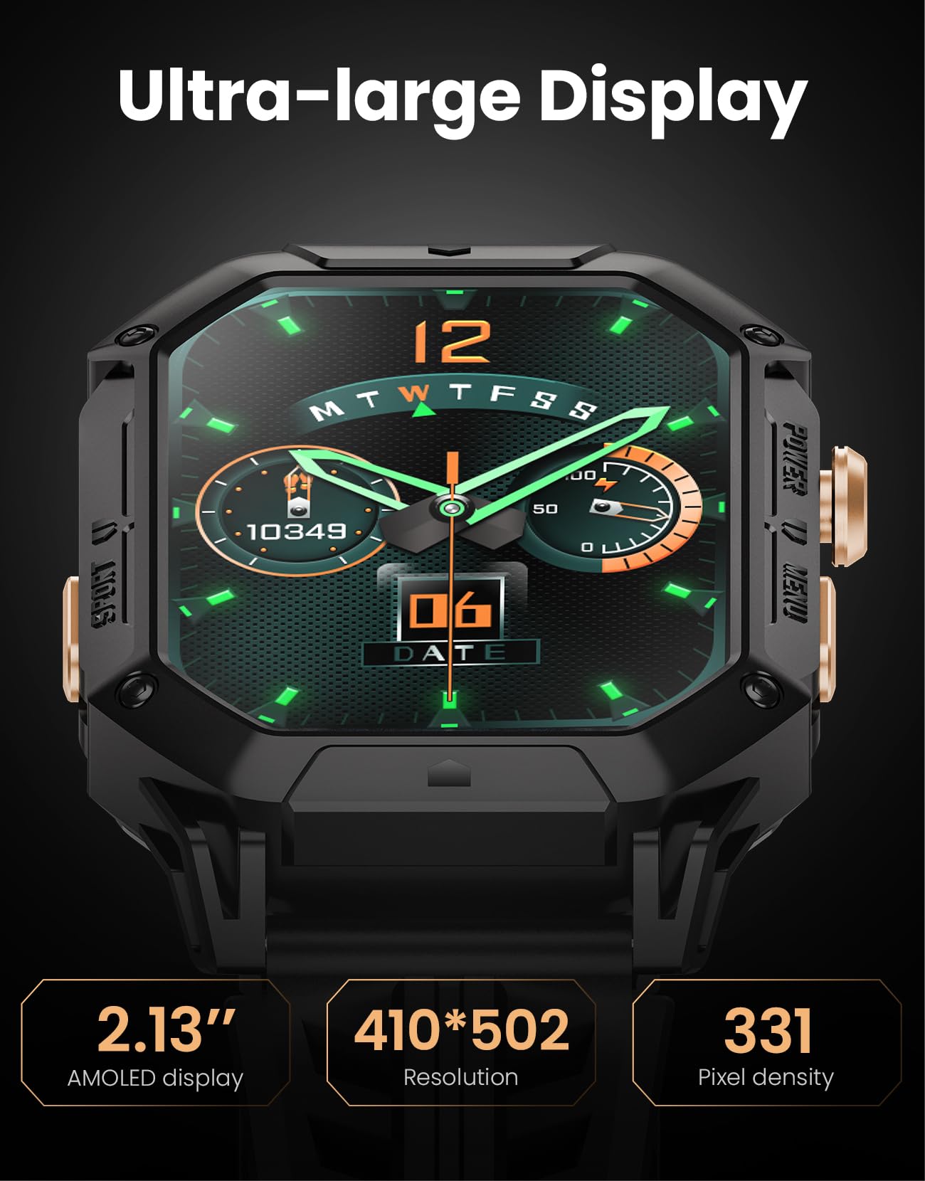 HAYLOU IRON N1 Smart Watch 2.13-inch AMOLED HD Display, 850mAh 100 Days Standby Battery Life,5ATM Waterproof,100+ Workout Modes, All-round Health Monitoring, Built-in GPS & Phone Notifications - Black